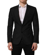 Dolce & Gabbana Black Stripes Wool Single Breasted Blazer Dolce & Gabbana