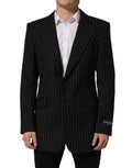 Dark gray striped wool blazer by Dolce & Gabbana, single-breasted with notch lapels and tailored fit.