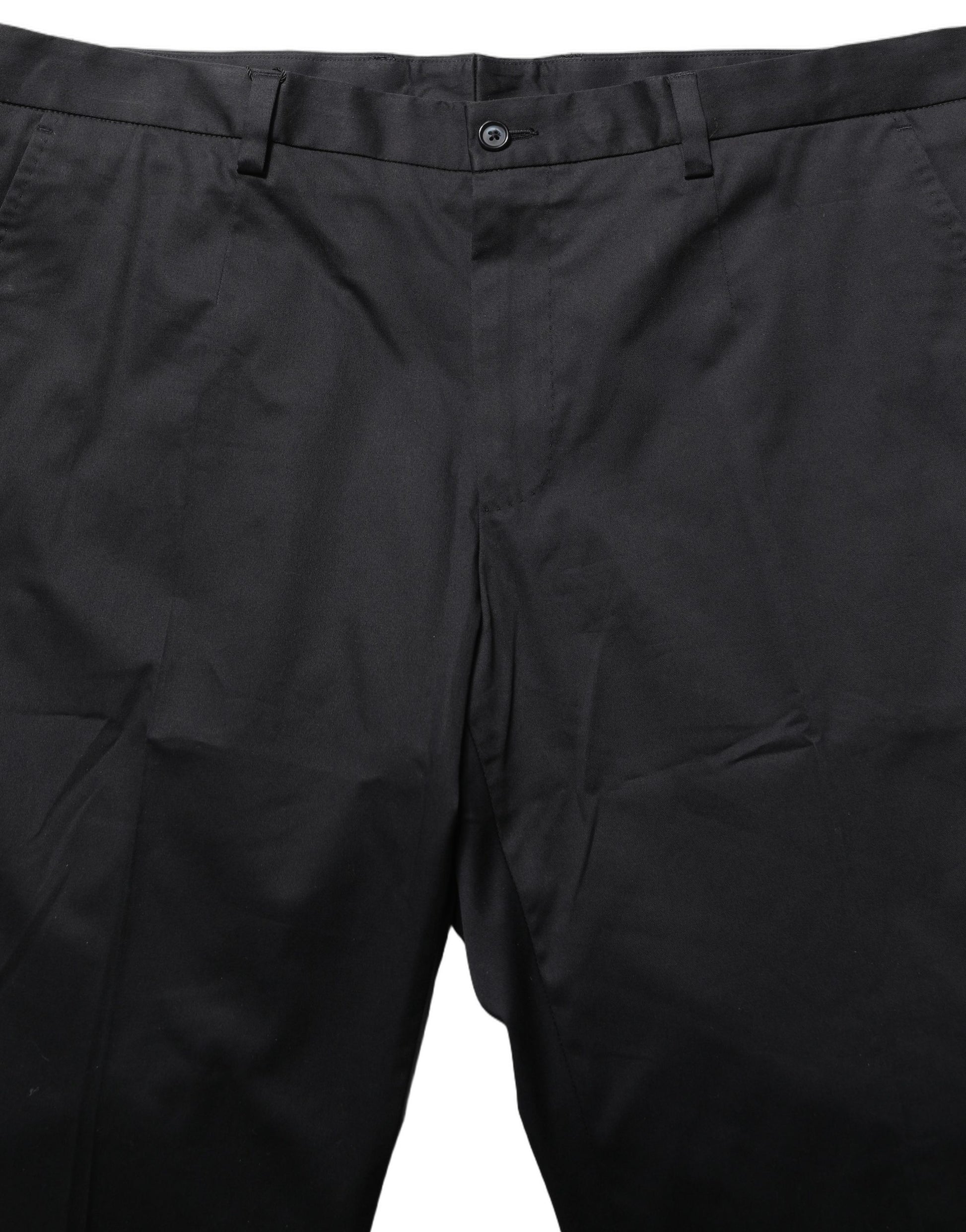 Dolce & Gabbana Black Cotton Tapered Leg Dress Trouser Pants Dolce & Gabbana