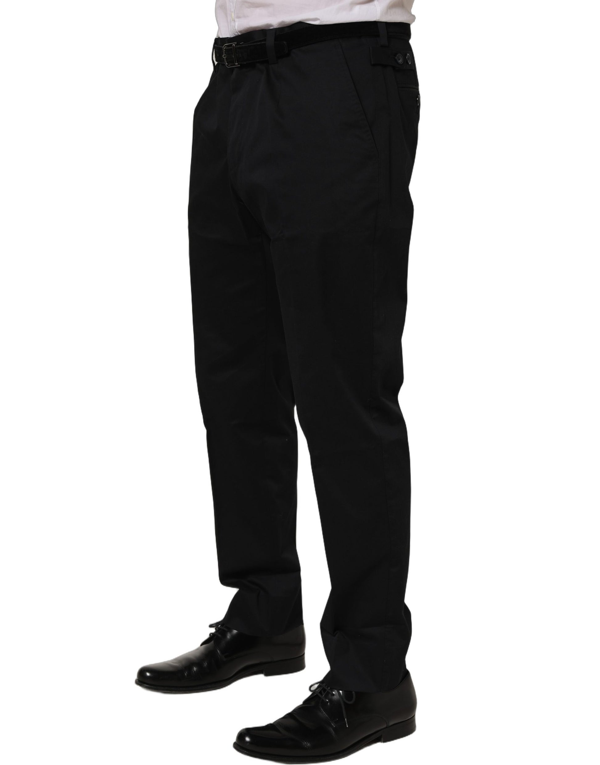 Dolce & Gabbana Black Cotton Tapered Leg Dress Trouser Pants Dolce & Gabbana