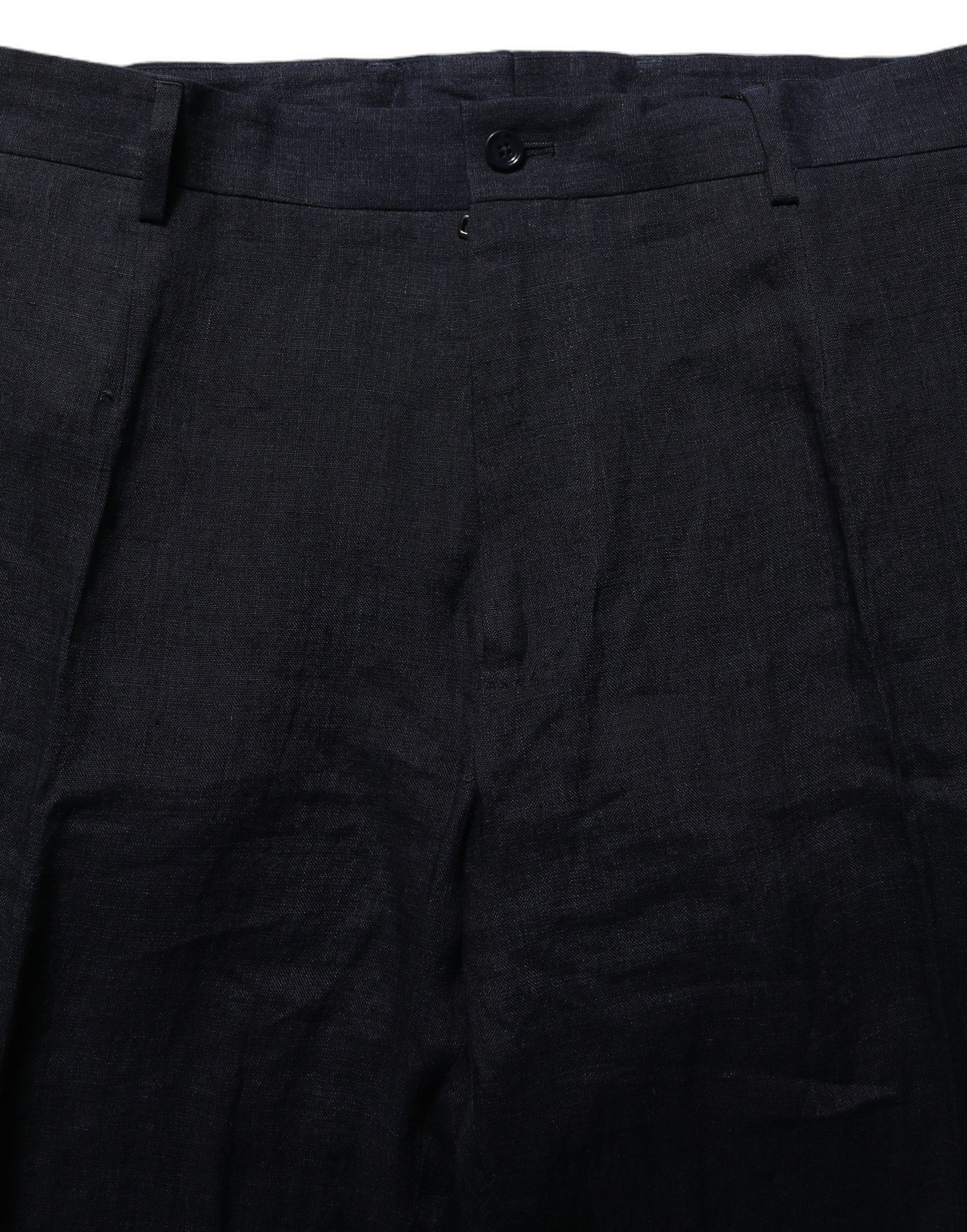 Dolce & Gabbana Black Linen Straight Leg Dress Trouser Pants Dolce & Gabbana