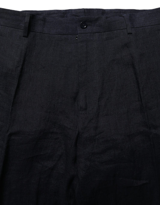 Dolce & Gabbana Black Linen Straight Leg Dress Trouser Pants Dolce & Gabbana