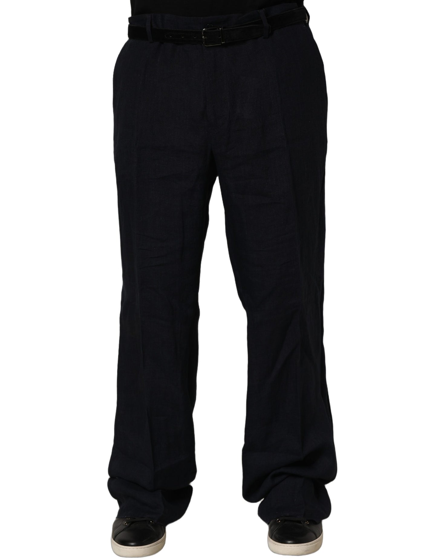 Dolce & Gabbana Black Linen Straight Leg Dress Trouser Pants Dolce & Gabbana