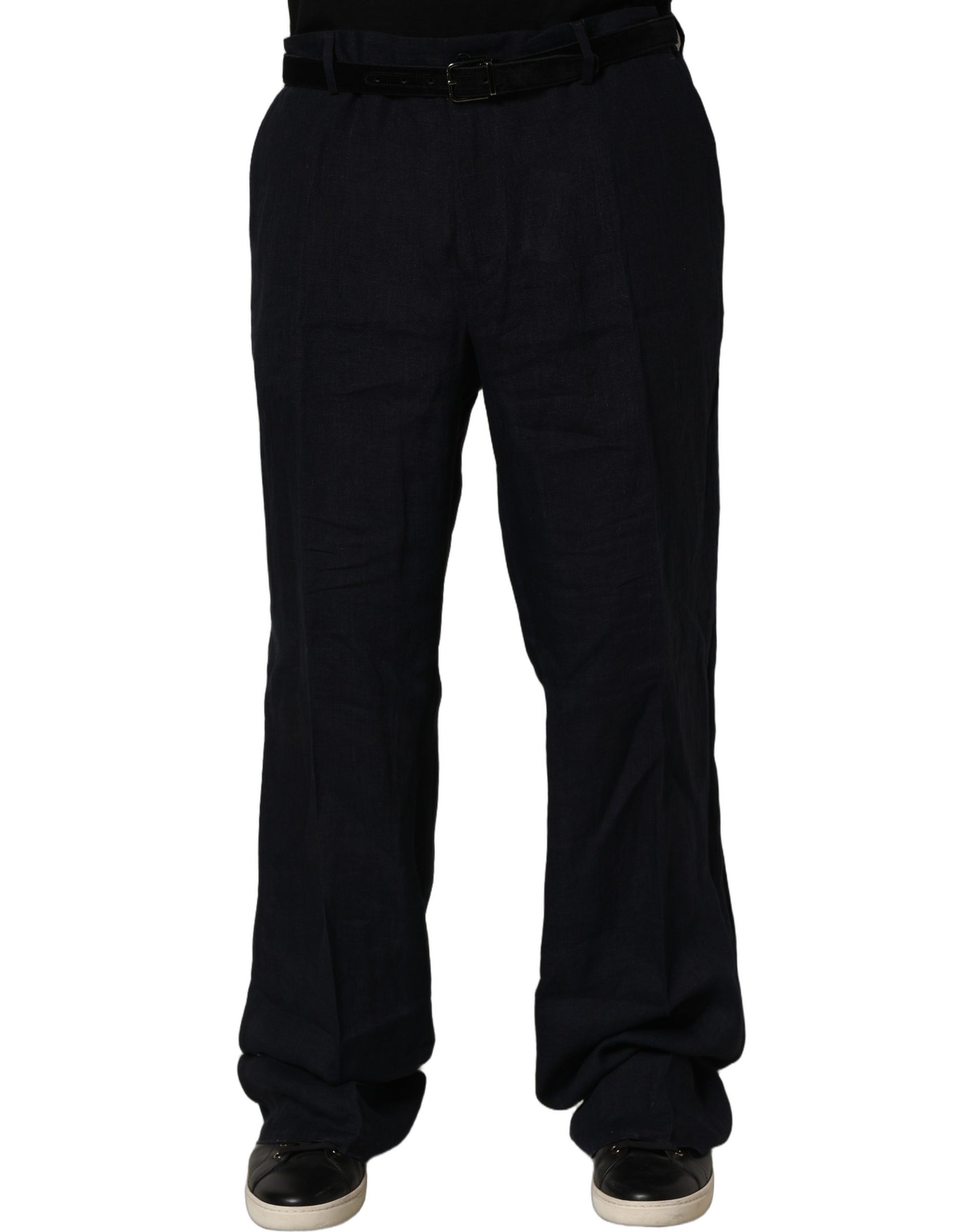 Dolce & Gabbana Black Linen Straight Leg Dress Trouser Pants Dolce & Gabbana