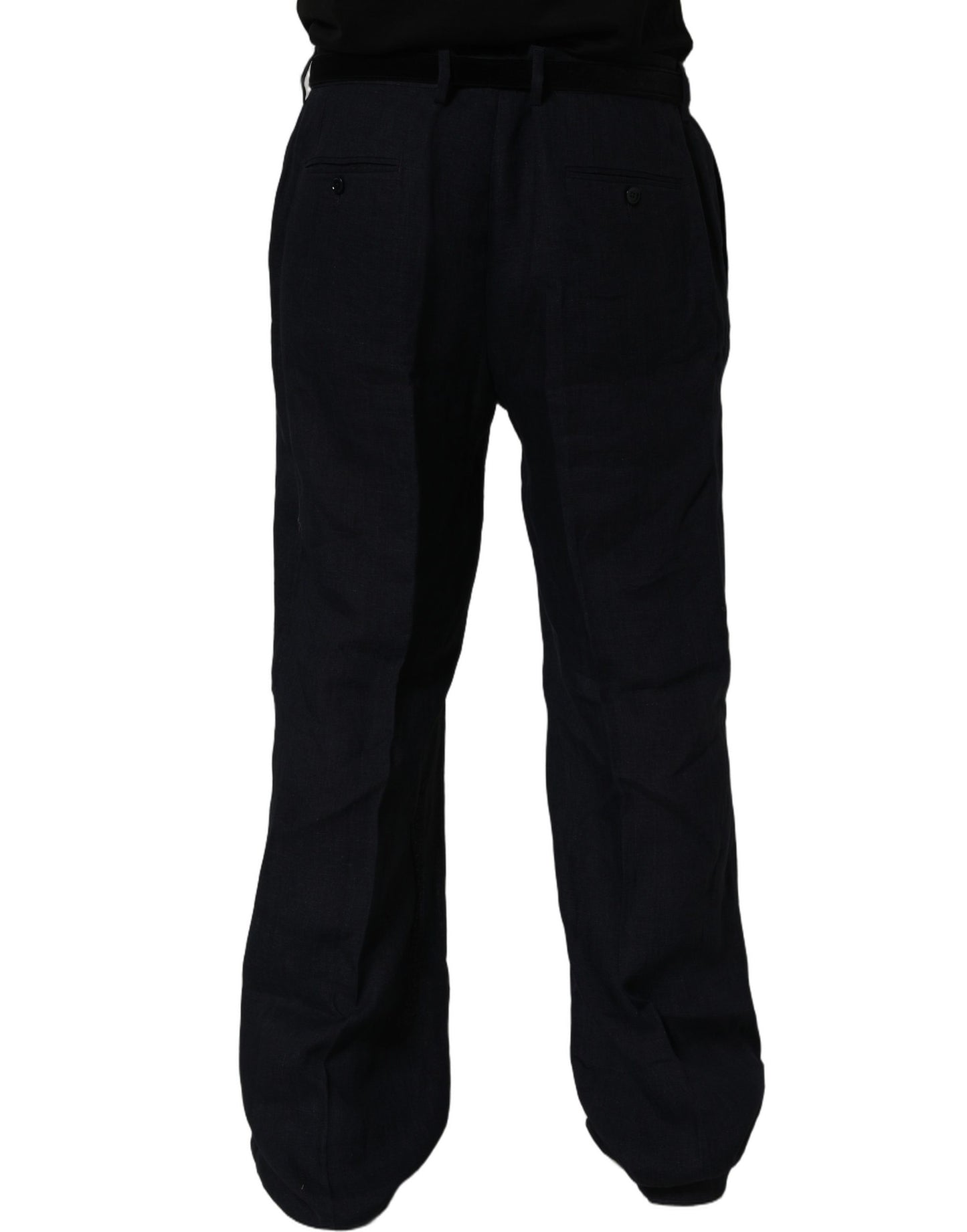 Dolce & Gabbana Black Linen Straight Leg Dress Trouser Pants Dolce & Gabbana