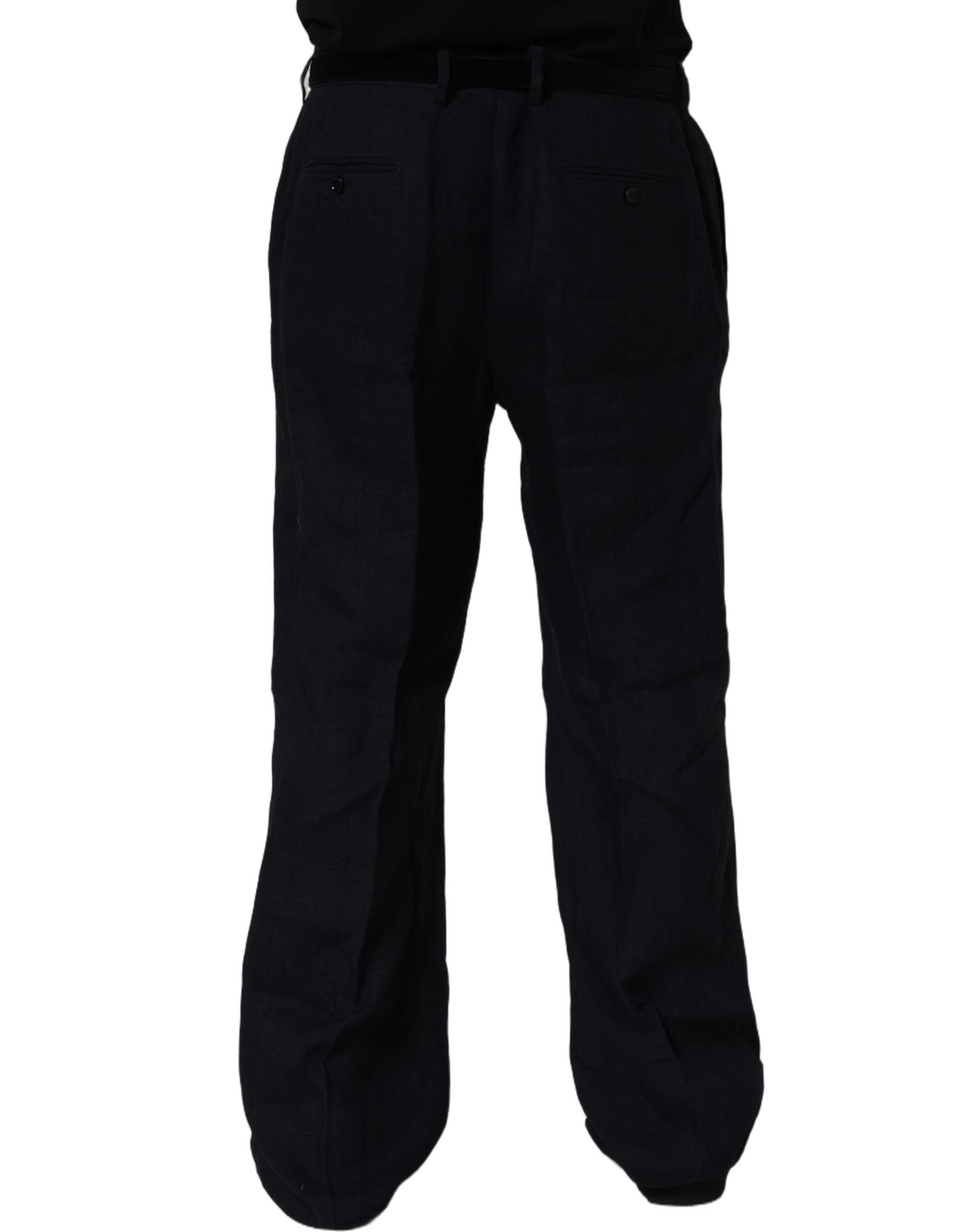 Dolce & Gabbana Black Linen Straight Leg Dress Trouser Pants Dolce & Gabbana