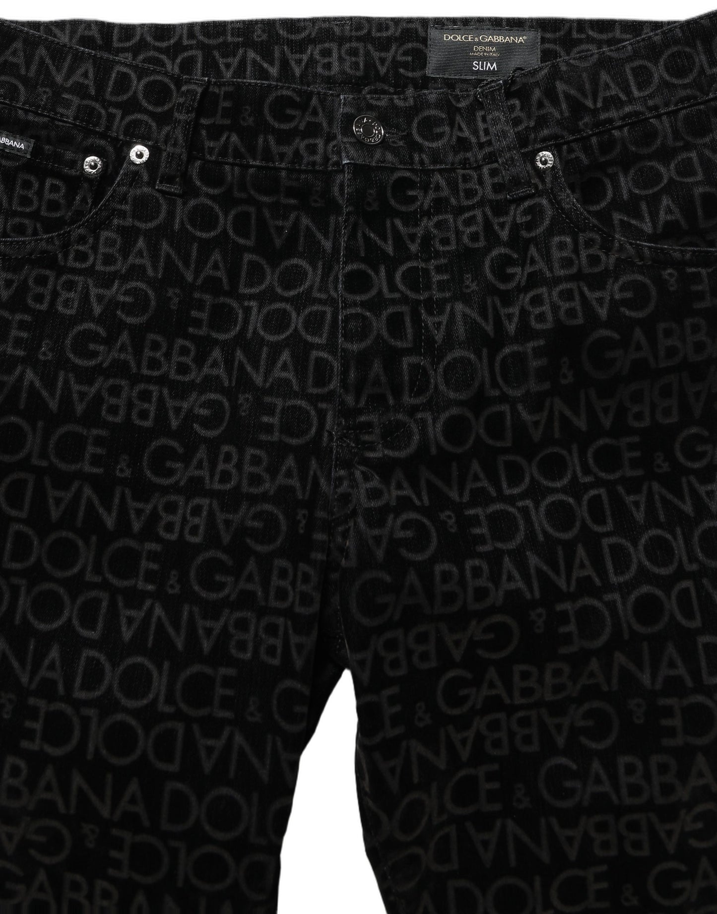 Dolce & Gabbana Black Logo Monogram Cotton Slim Denim Jeans Dolce & Gabbana