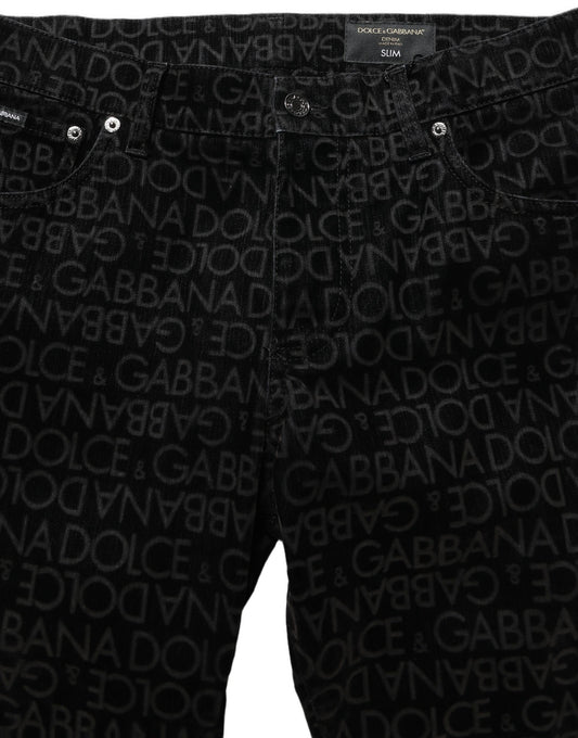 Dolce & Gabbana Black Logo Monogram Cotton Slim Denim Jeans Dolce & Gabbana
