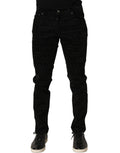 Dolce & Gabbana black logo monogram cotton slim denim jeans with classic five-pocket design and subtle branding.