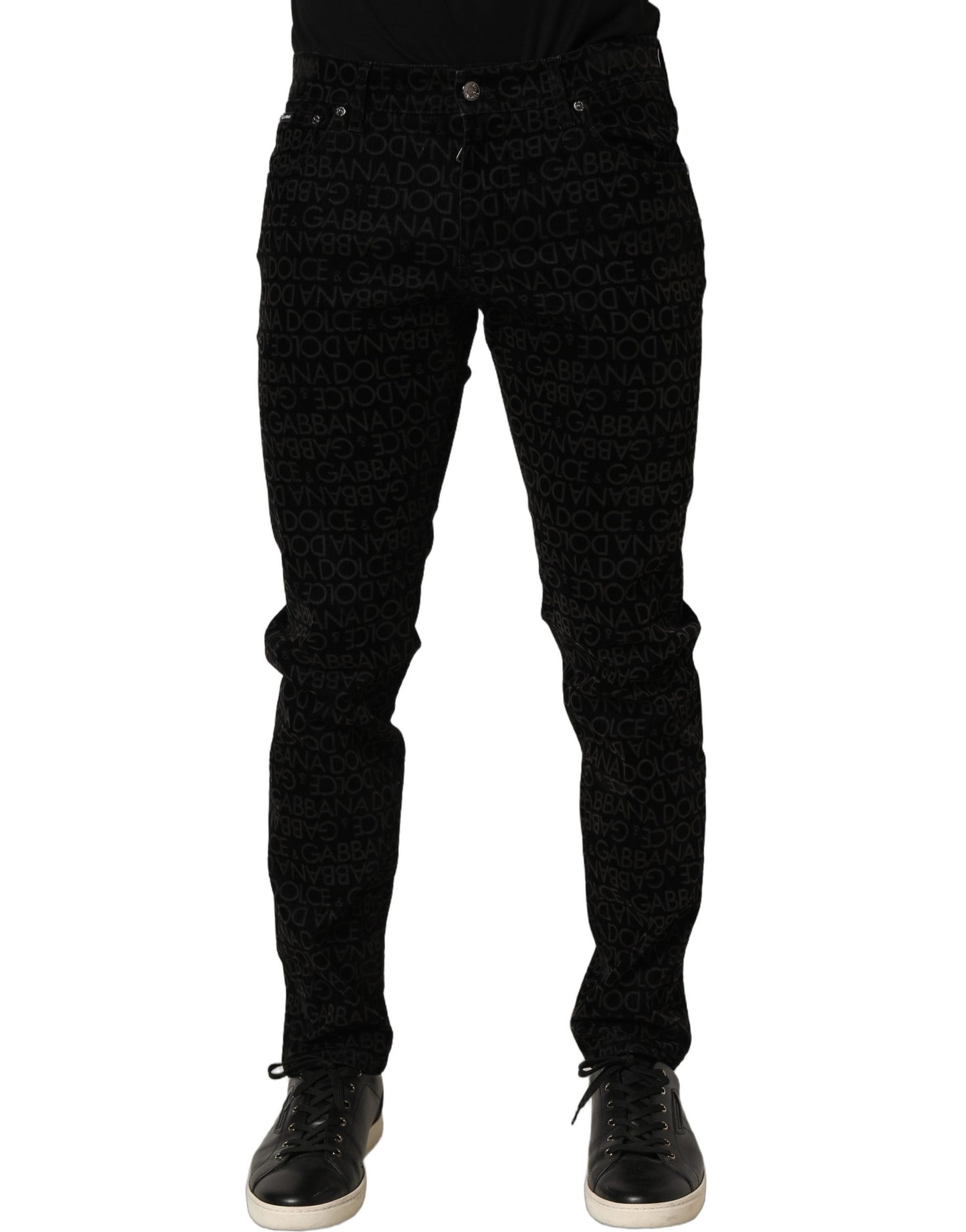 Dolce & Gabbana Black Logo Monogram Cotton Slim Denim Jeans Dolce & Gabbana