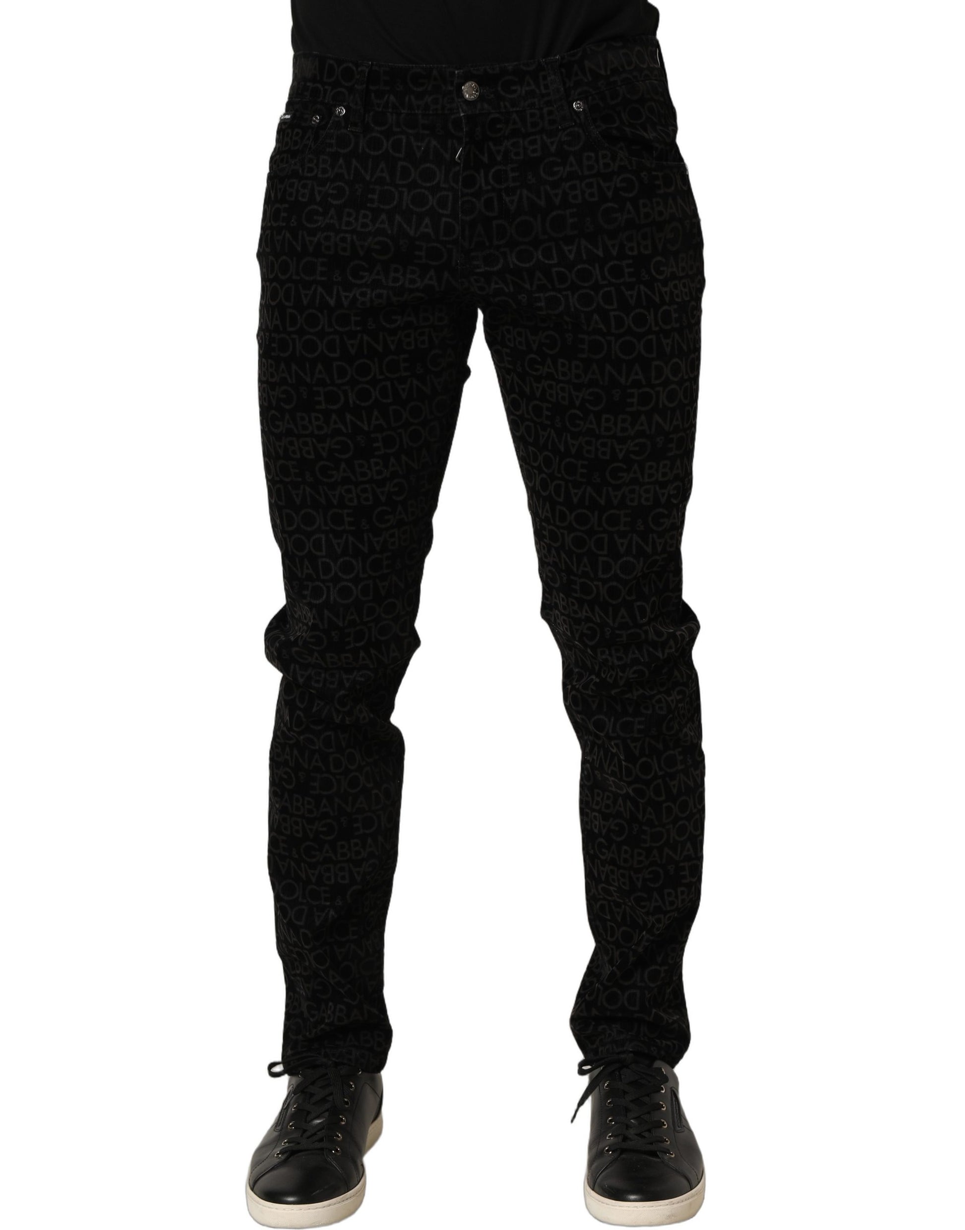 Dolce & Gabbana Black Logo Monogram Cotton Slim Denim Jeans Dolce & Gabbana