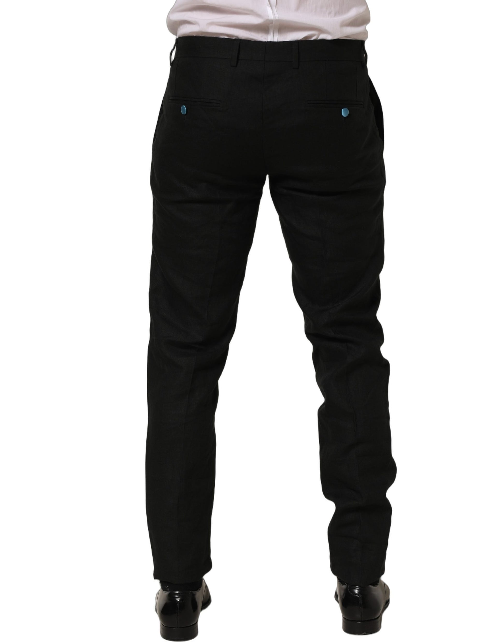Dolce & Gabbana Black Linen Skinny Leg Dress Trouser Pants Dolce & Gabbana