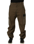 Dolce & Gabbana brown mid waist straight cargo trouser pants with multiple pockets and a relaxed fit.