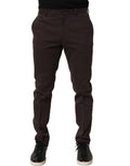 Dolce & Gabbana brown cotton skinny leg dress trousers with tailored fit and classic style, shown on a model.