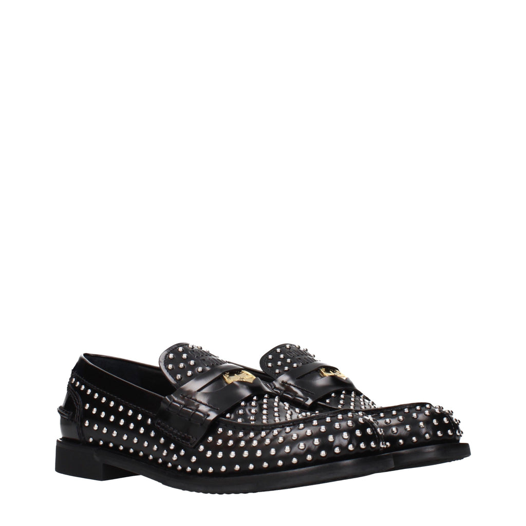 Miu Miu Black Leather Slip-On Loafers Miu Miu