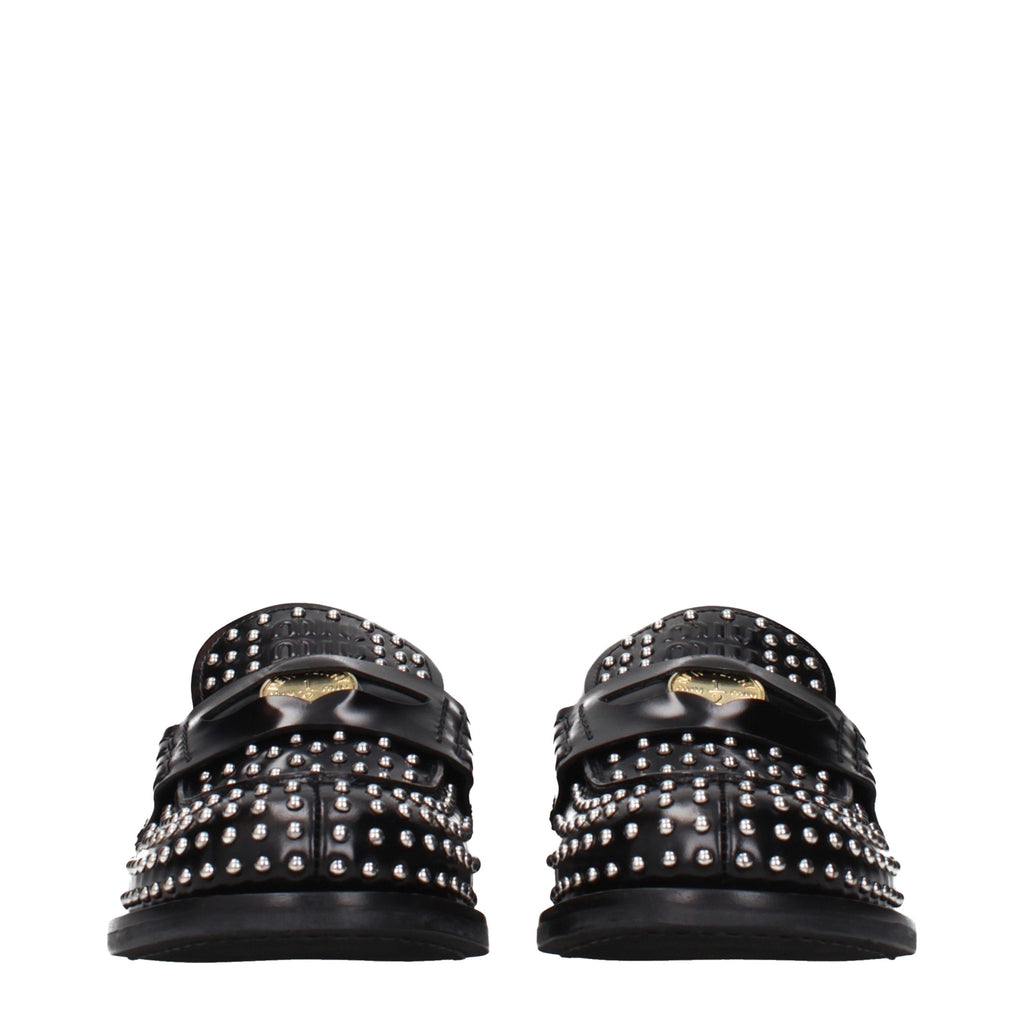 Miu Miu Black Leather Slip-On Loafers Miu Miu