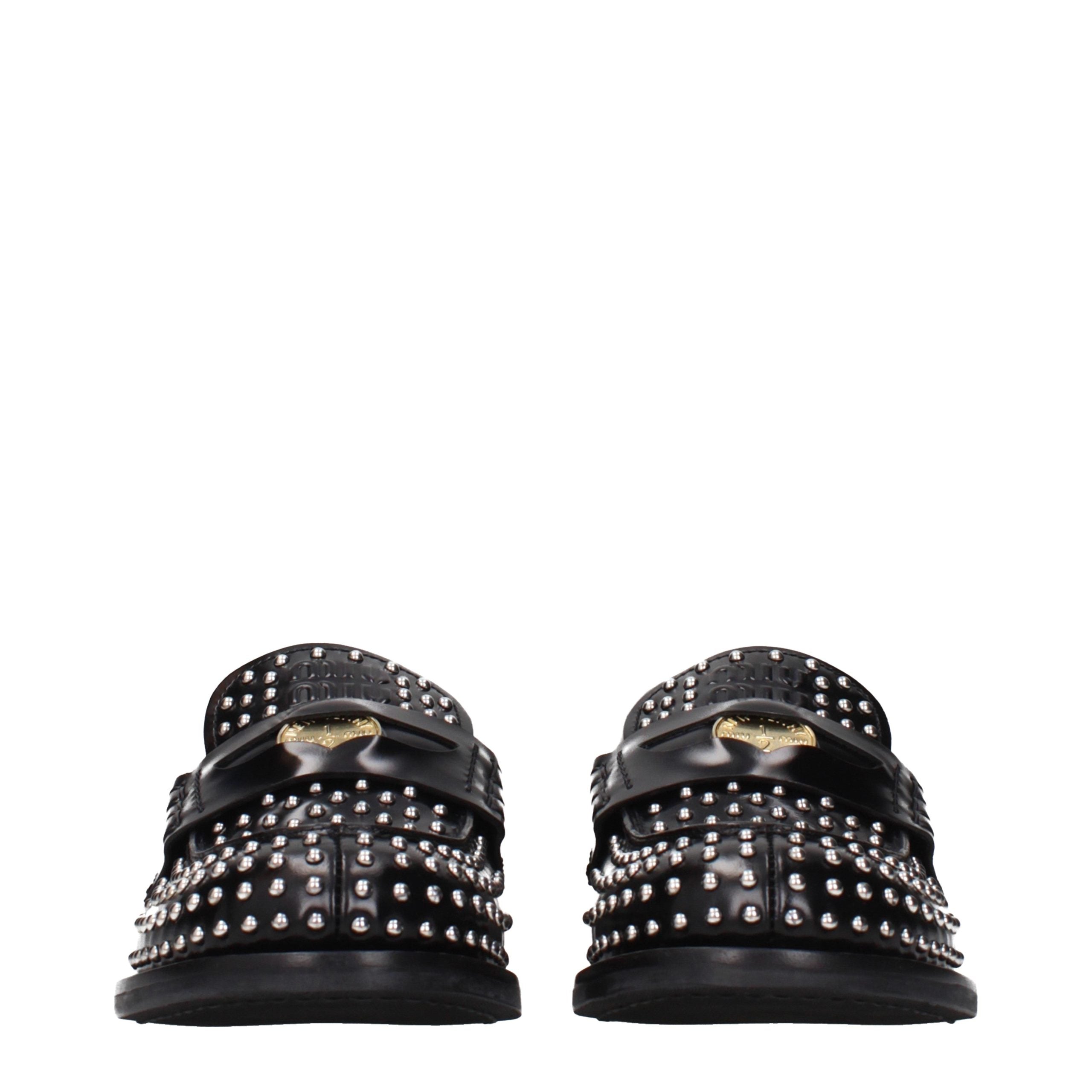 Miu Miu Black Leather Slip-On Loafers Miu Miu