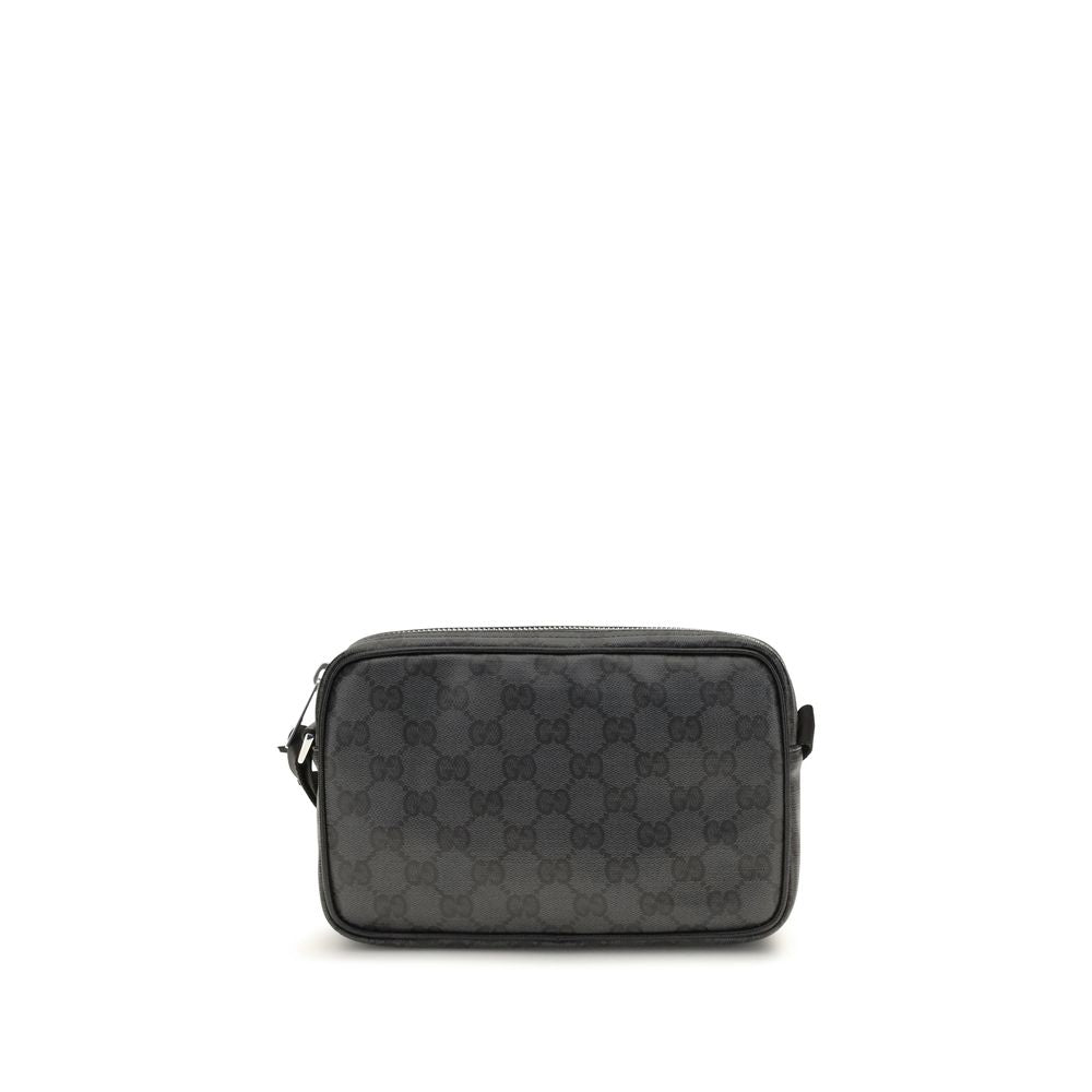 Gucci black fabric shoulder bag with adjustable strap and sleek design, featuring subtle logo details.