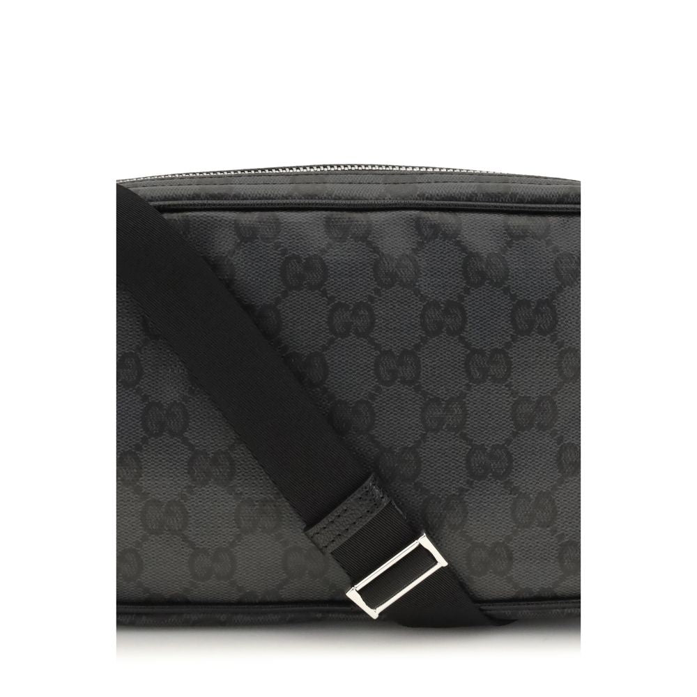 Gucci black fabric shoulder bag with sleek design and adjustable strap, featuring subtle branding details.