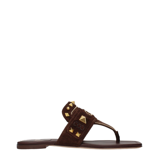 Valentino Garavani Brown Leather Flip-Flop Sandals Valentino Garavani