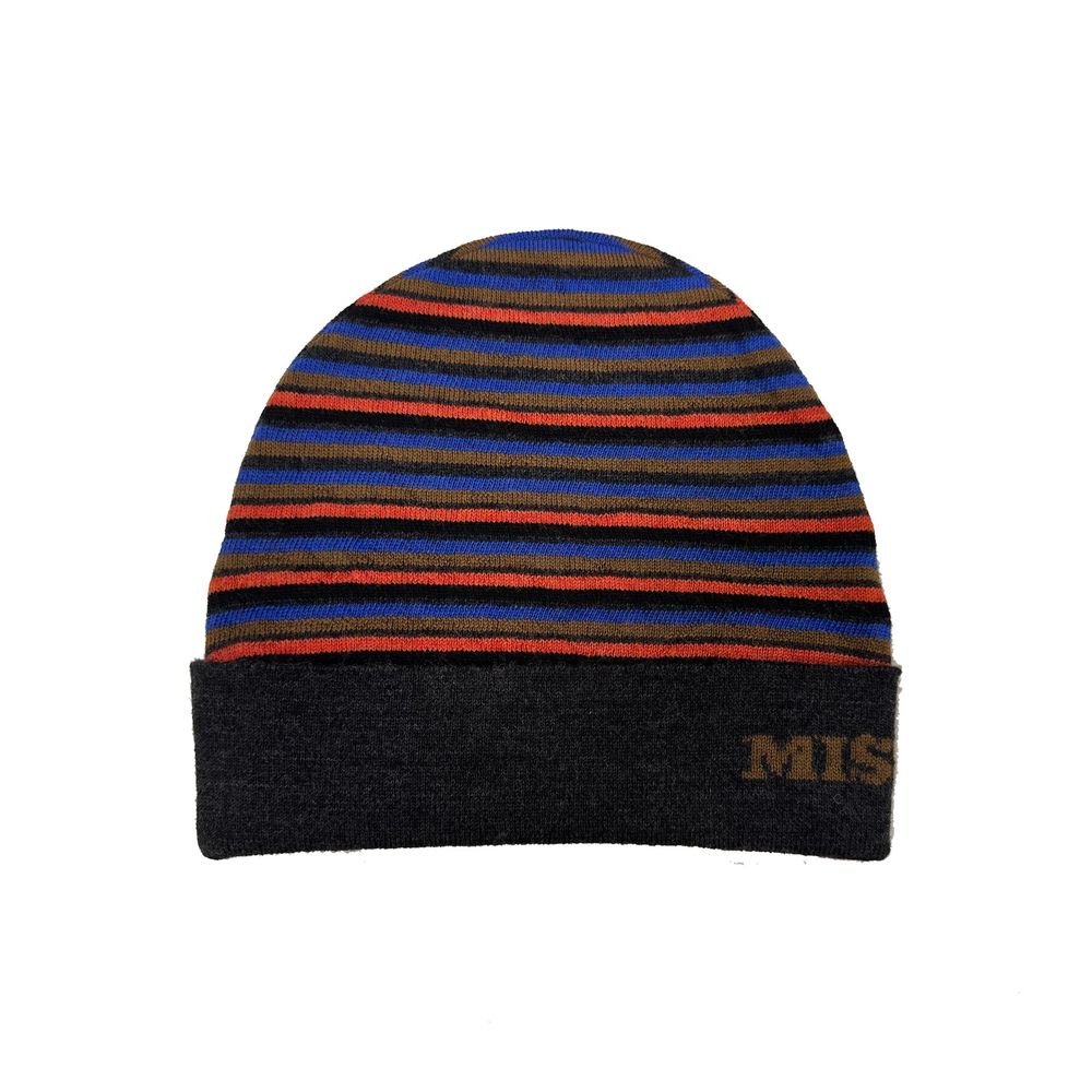 Missoni gray wool beanie hat featuring a zigzag knit pattern, designed for cozy winter wear.