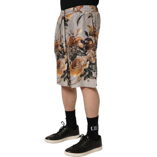 Dolce & Gabbana Beige Floral Print Silk Men Bermuda Shorts Dolce & Gabbana