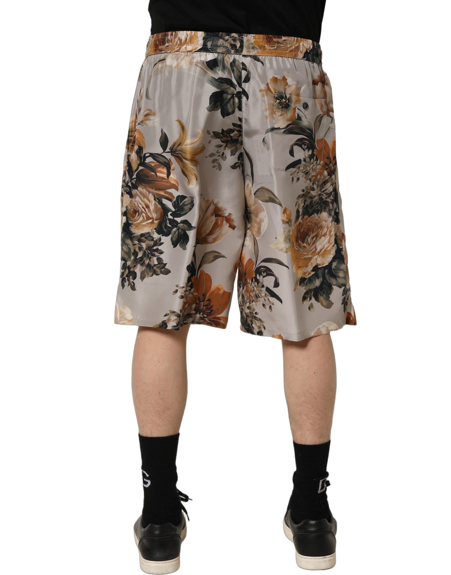 Dolce & Gabbana Beige Floral Print Silk Men Bermuda Shorts Dolce & Gabbana