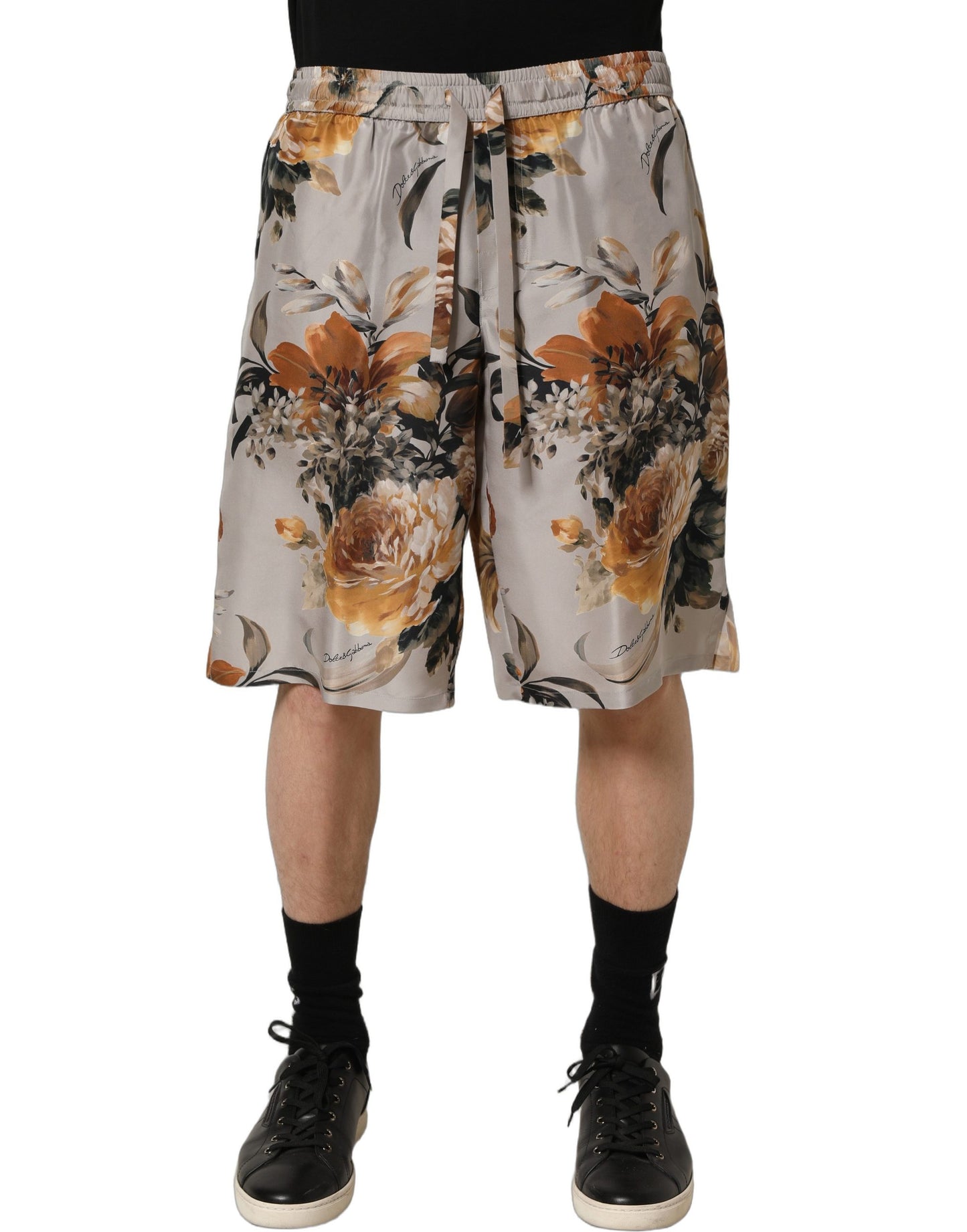 Dolce & Gabbana Beige Floral Print Silk Men Bermuda Shorts Dolce & Gabbana
