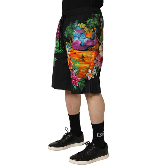 Dolce & Gabbana Black Cotton Tropical Floral Bermuda Shorts Dolce & Gabbana