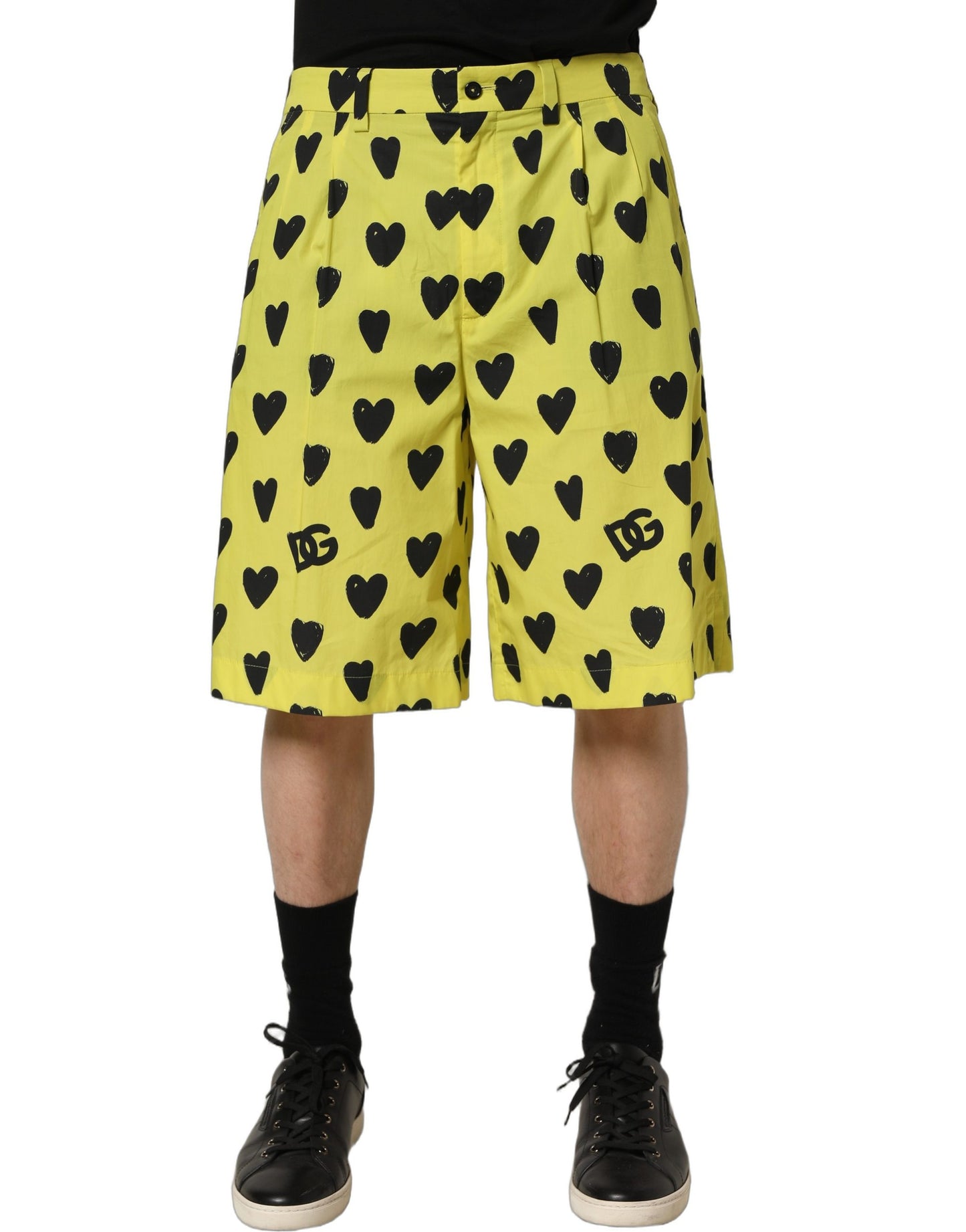 Dolce & Gabbana Yellow Cotton Heart Print Men Bermuda Shorts Dolce & Gabbana