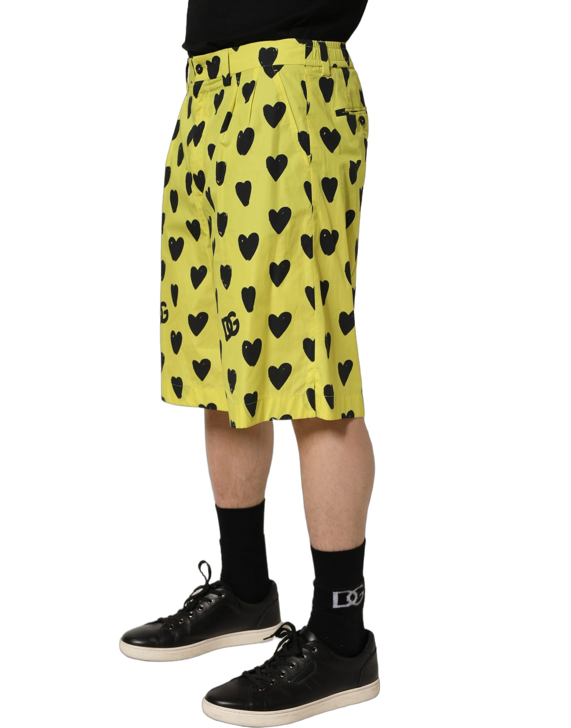 Dolce & Gabbana Yellow Cotton Heart Print Men Bermuda Shorts Dolce & Gabbana