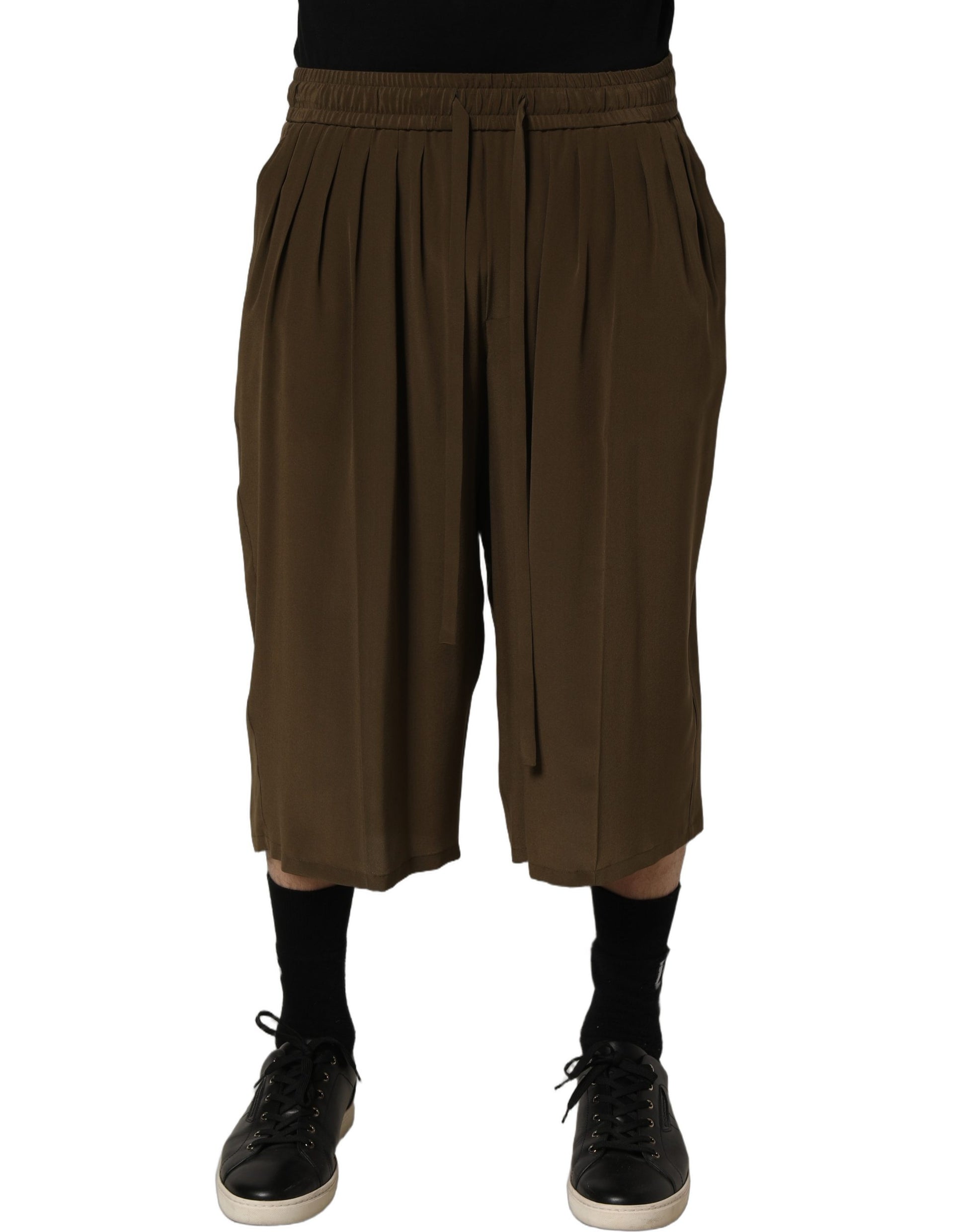 Dolce & Gabbana Brown Silk Mid Waist Pleated Bermuda Shorts Dolce & Gabbana
