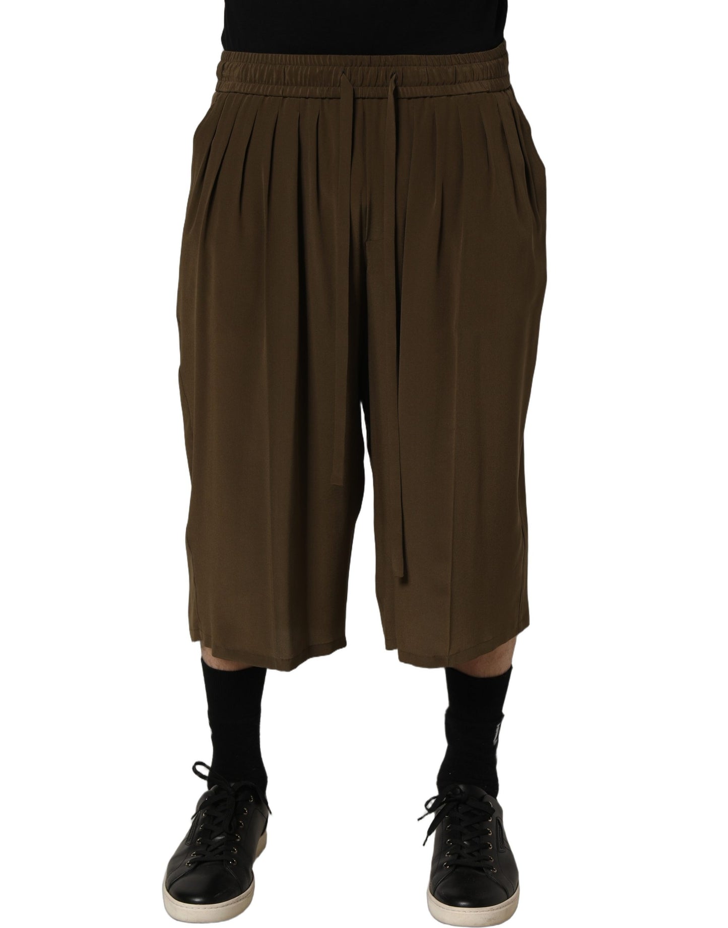 Dolce & Gabbana Brown Silk Mid Waist Pleated Bermuda Shorts Dolce & Gabbana
