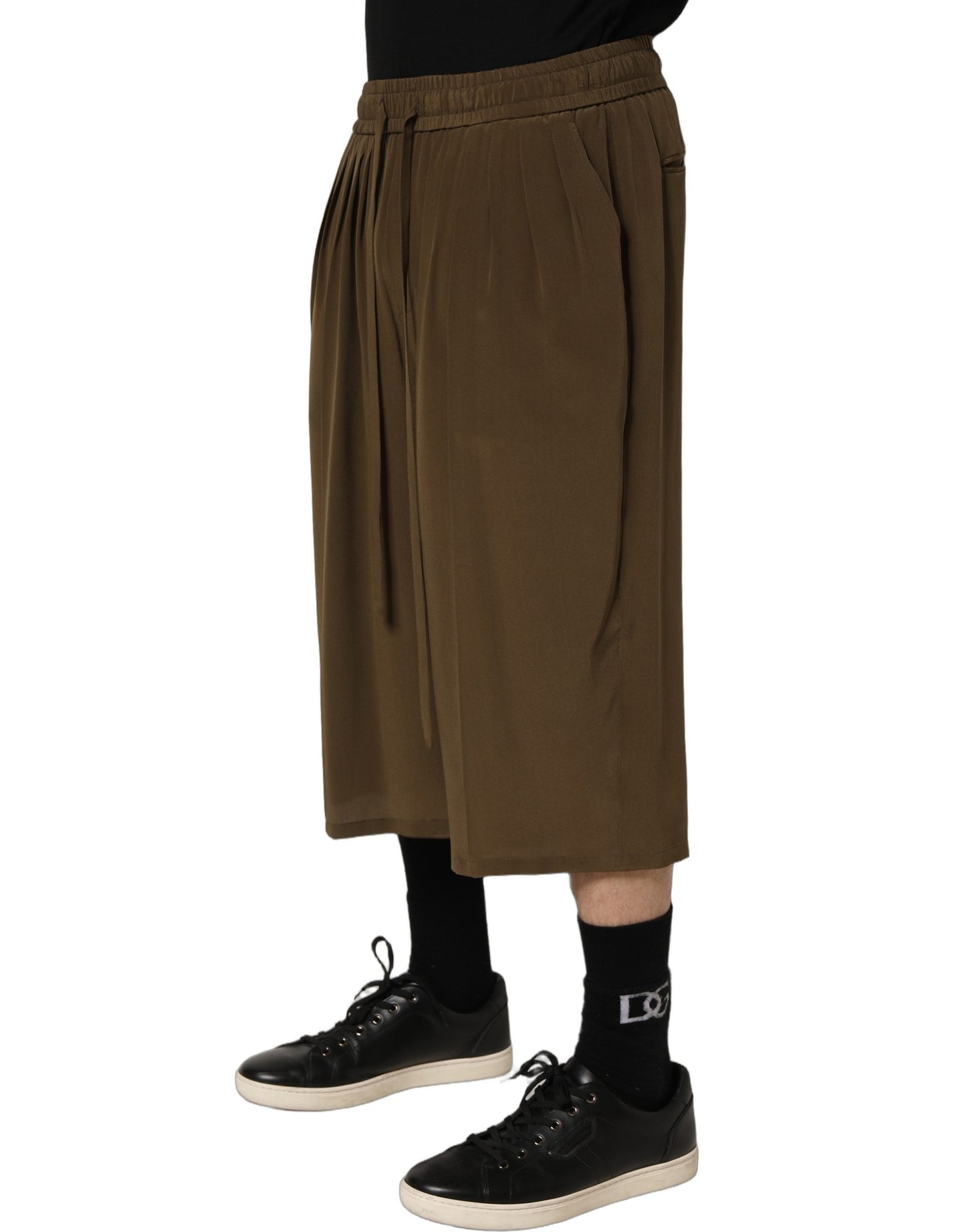 Dolce & Gabbana Brown Silk Mid Waist Pleated Bermuda Shorts Dolce & Gabbana