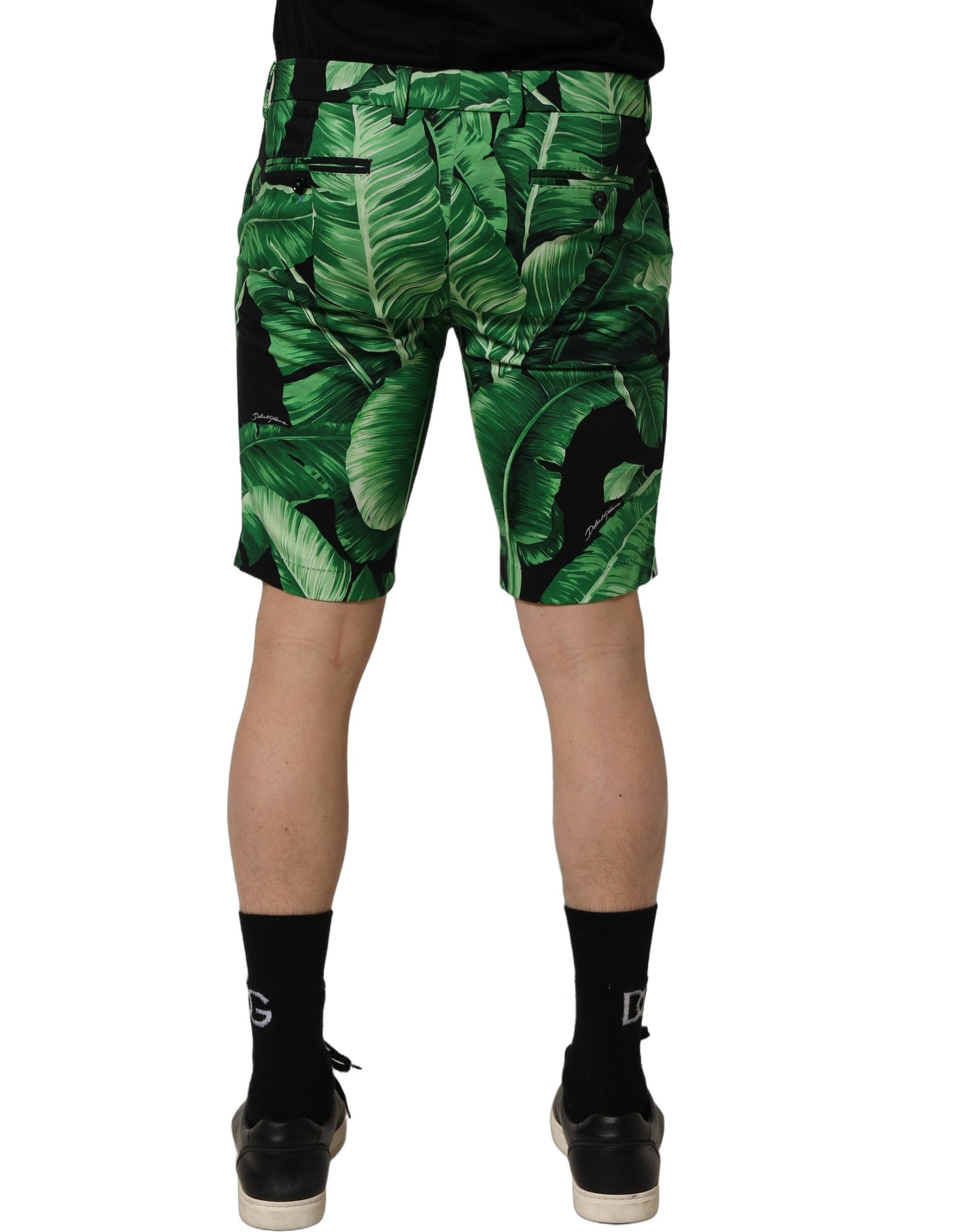 Dolce & Gabbana Black Green Banana Leaf Men Bermuda Shorts Dolce & Gabbana