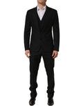 Dolce & Gabbana dark gray striped slim fit 3-piece formal suit, tailored with a classic lapel and matching trousers and vest.