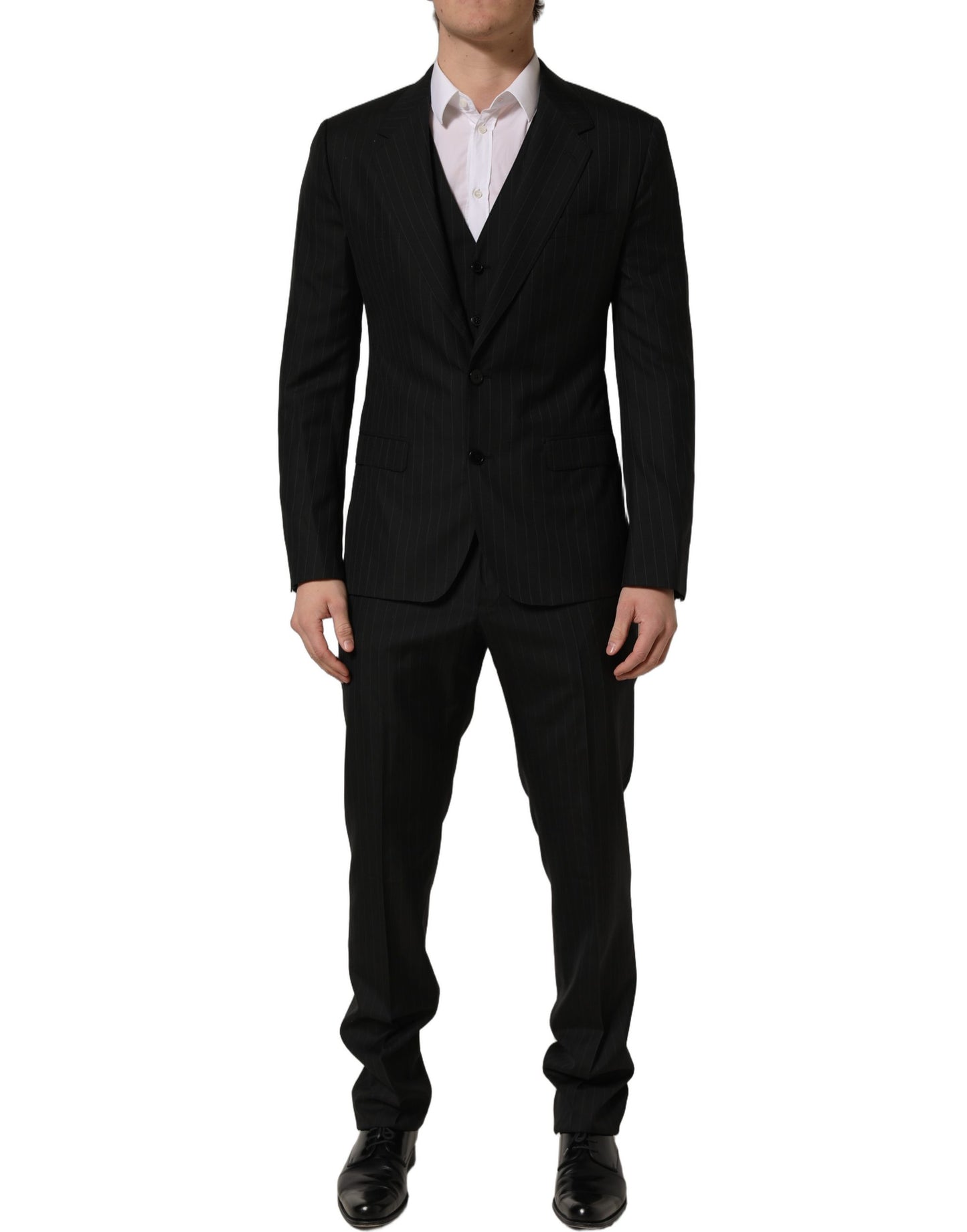 Dolce & Gabbana Black Stripes Slim Fit Formal 3 Piece Suit Dolce & Gabbana