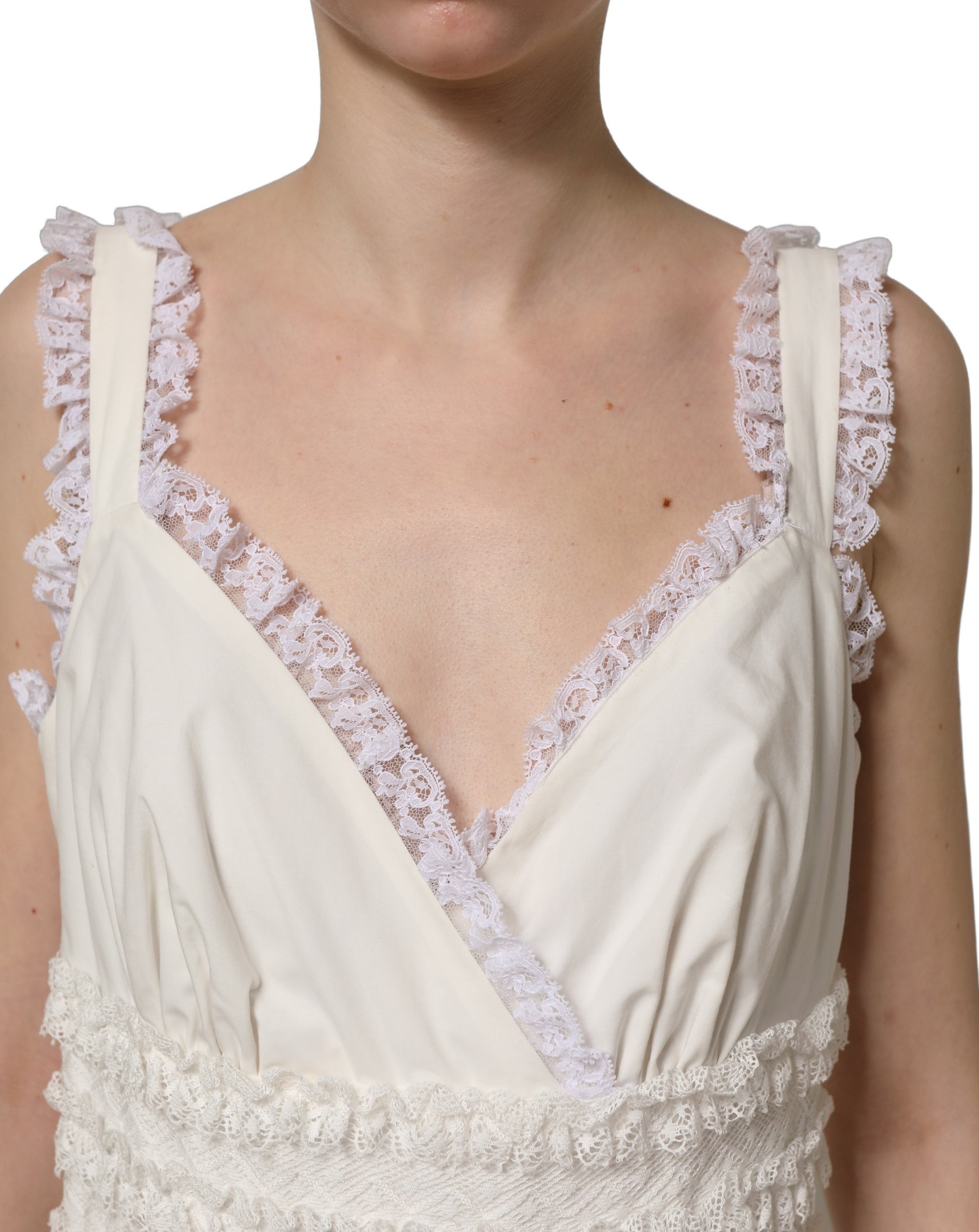 Dolce & Gabbana White Cotton Poplin Ruffled Midi Dress Dolce & Gabbana