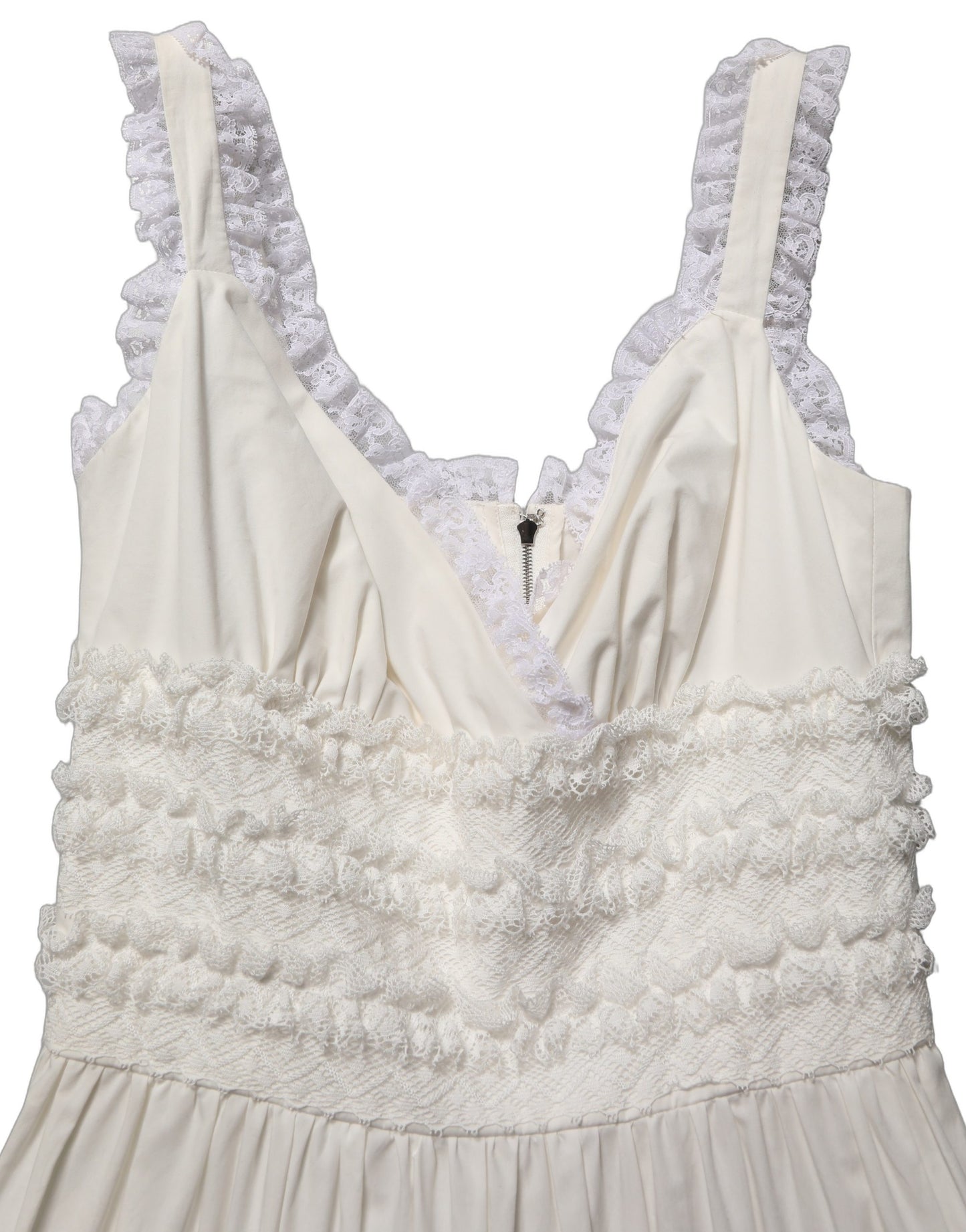 Dolce & Gabbana White Cotton Poplin Ruffled Midi Dress Dolce & Gabbana