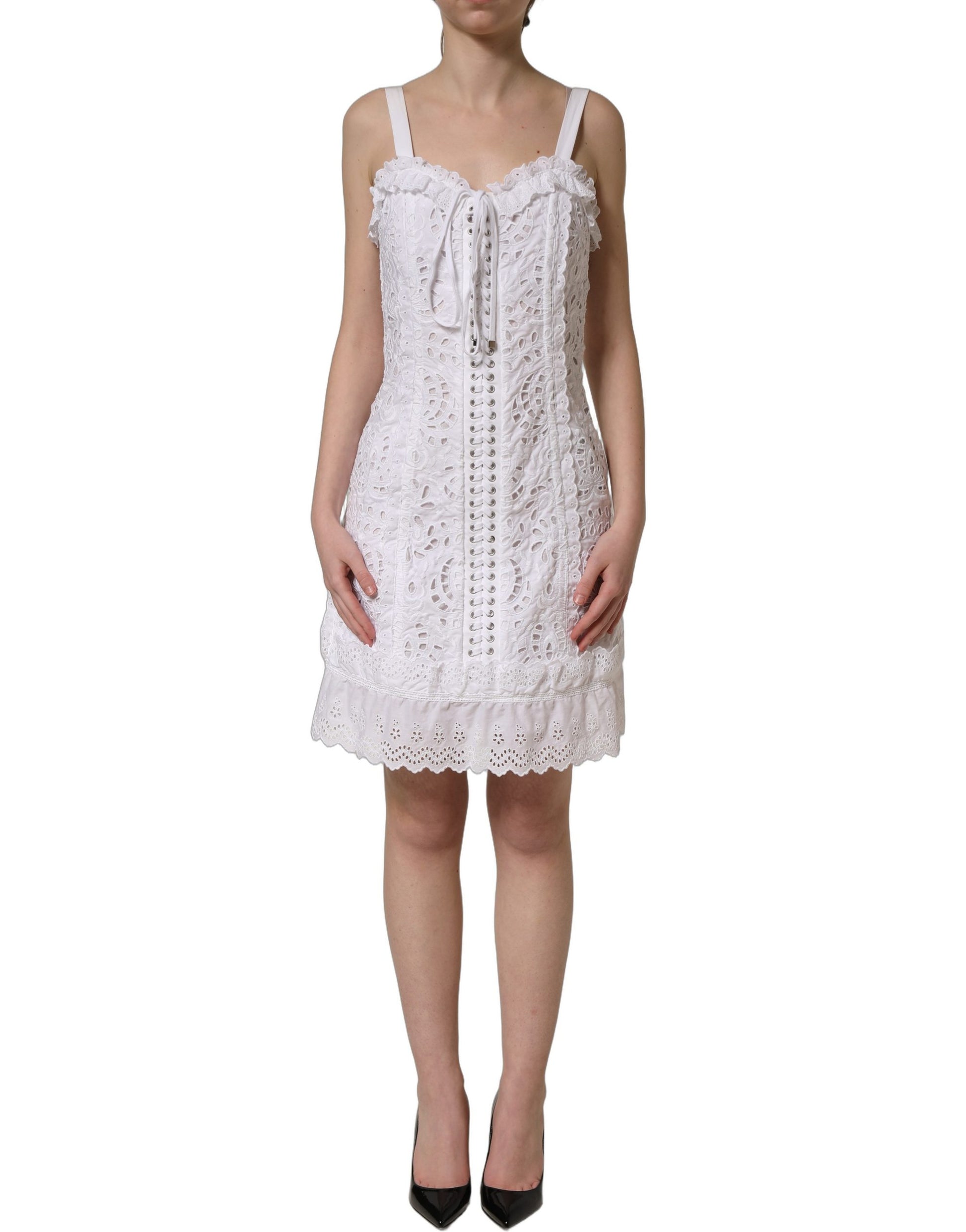 Dolce & Gabbana White Broderie Anglaise Cotton Mini Dress Dolce & Gabbana