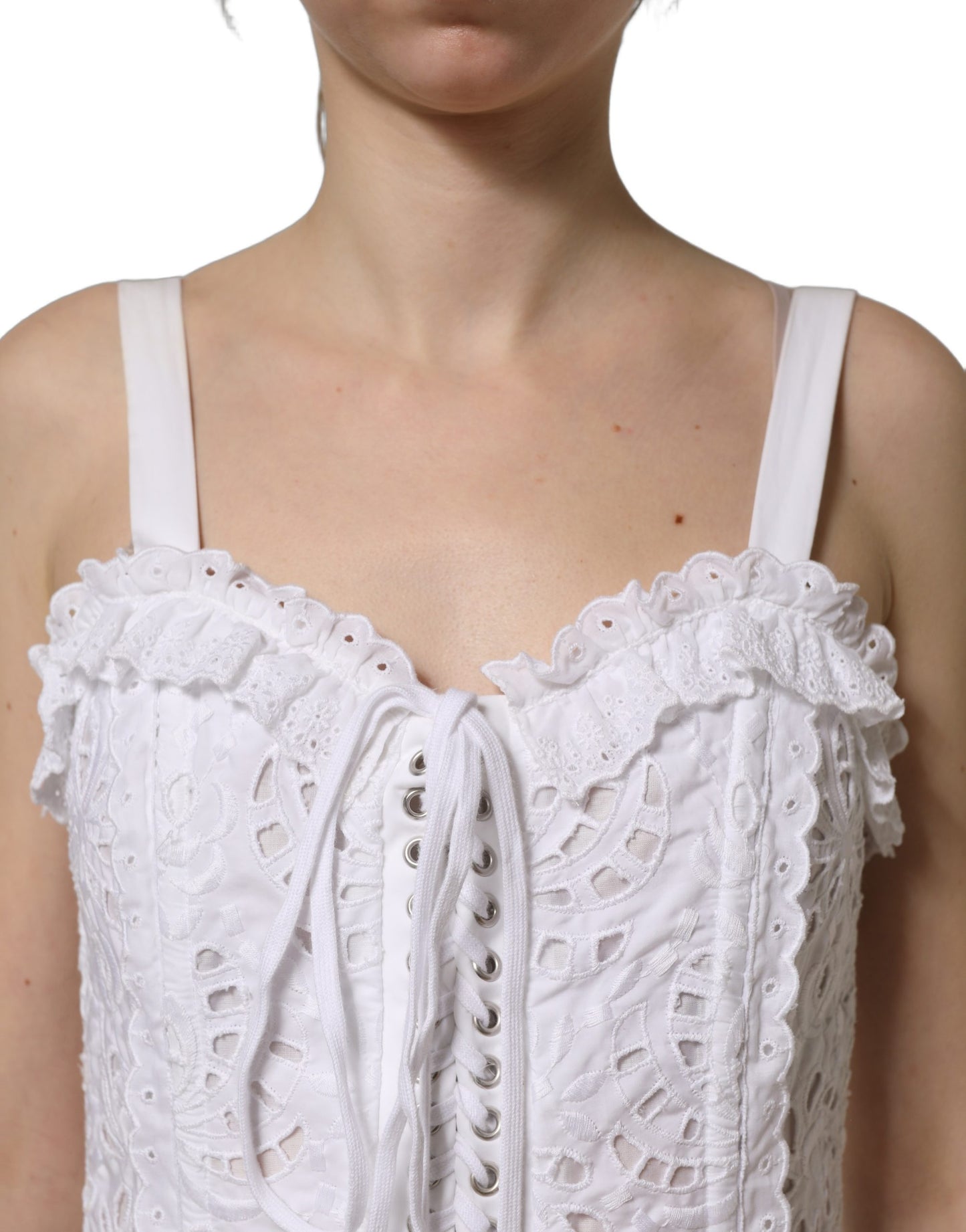 Dolce & Gabbana White Broderie Anglaise Cotton Mini Dress Dolce & Gabbana