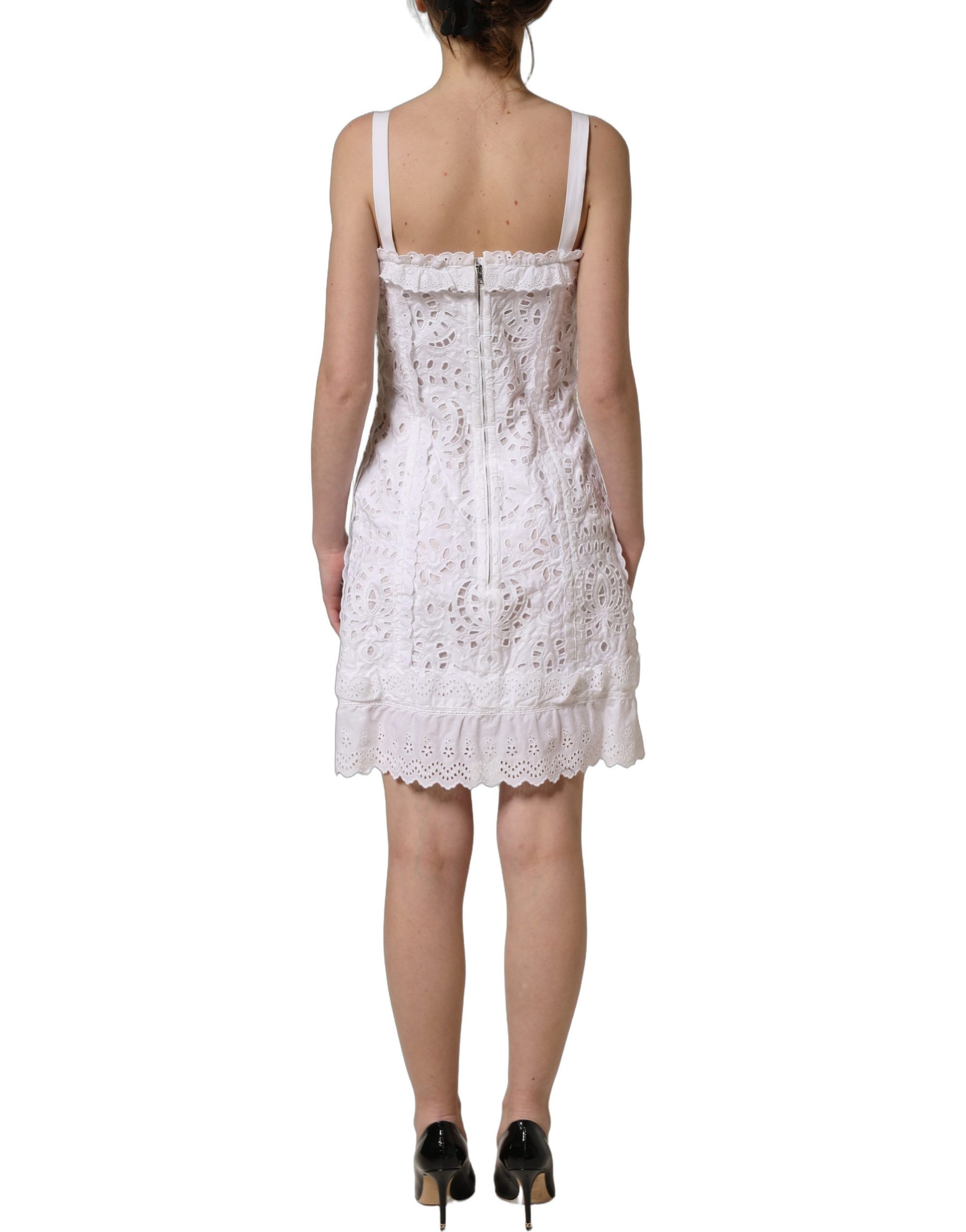 Dolce & Gabbana White Broderie Anglaise Cotton Mini Dress Dolce & Gabbana