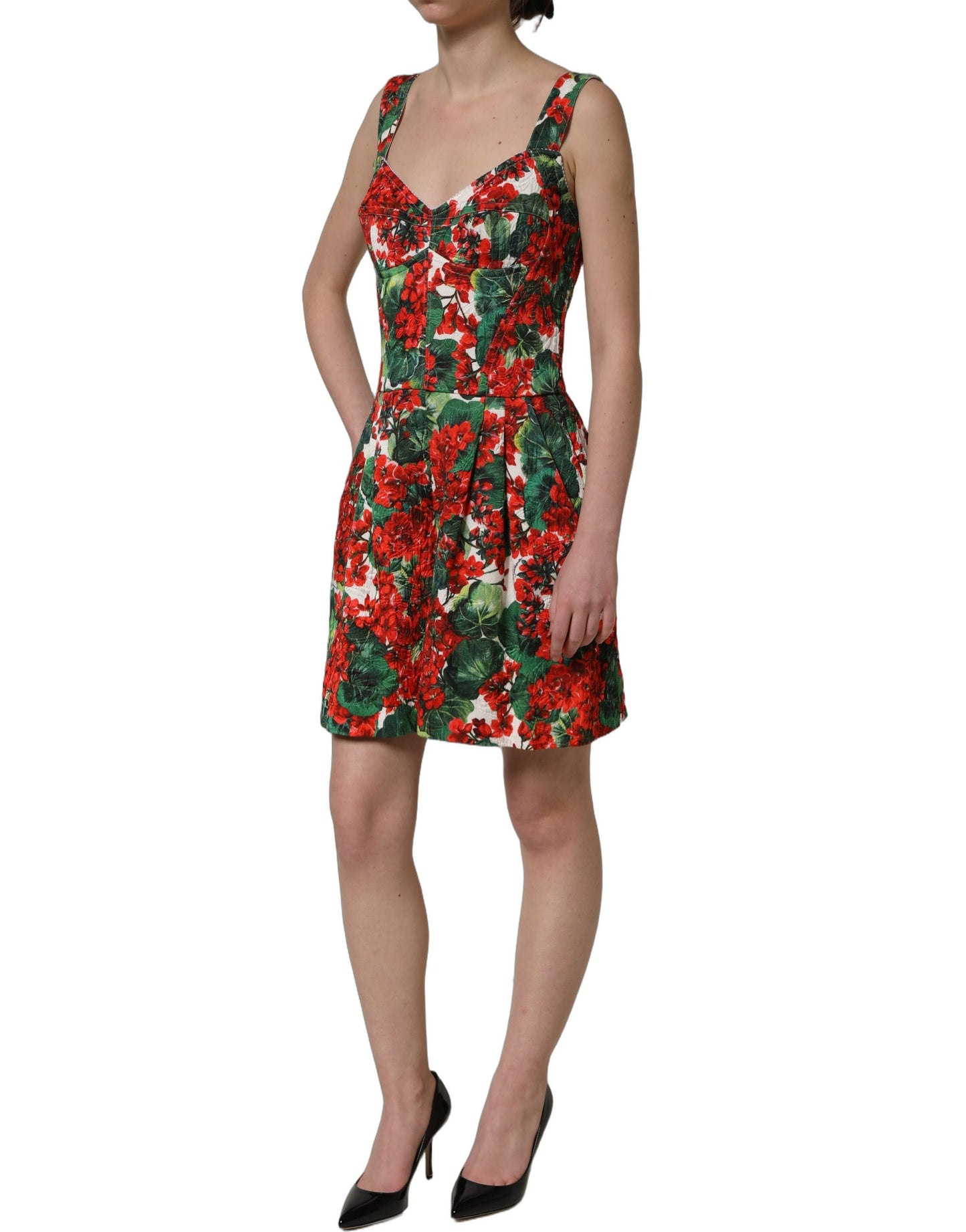 Dolce & Gabbana Multicolor Geranium Print A-line Mini Dress Dolce & Gabbana