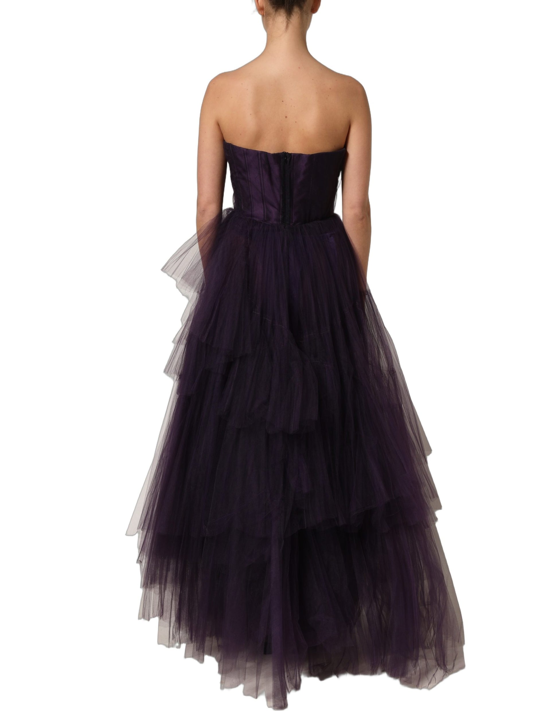 Dolce & Gabbana Purple Tiered Tulle Silk Long Gown Dress Dolce & Gabbana