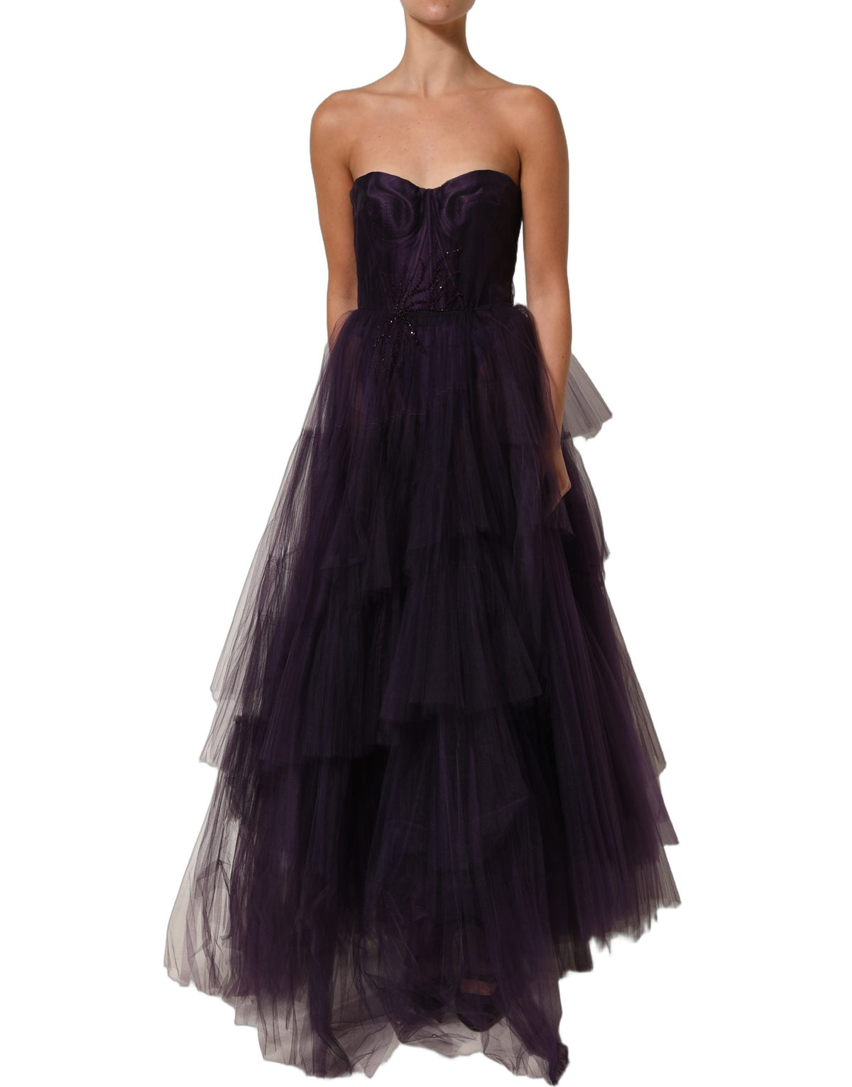 Dolce & Gabbana Purple Tiered Tulle Silk Long Gown Dress Dolce & Gabbana