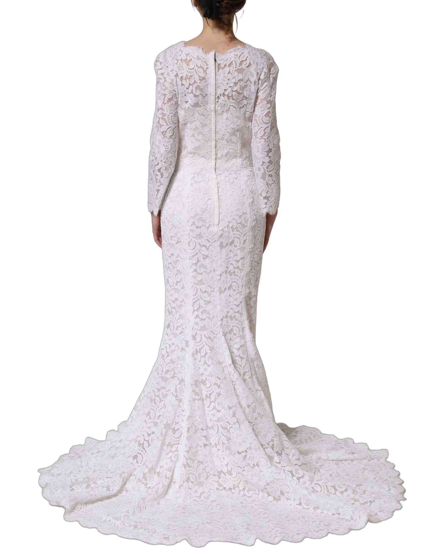 Dolce & Gabbana White Floral Lace Mermaid Long Gown Dress Dolce & Gabbana