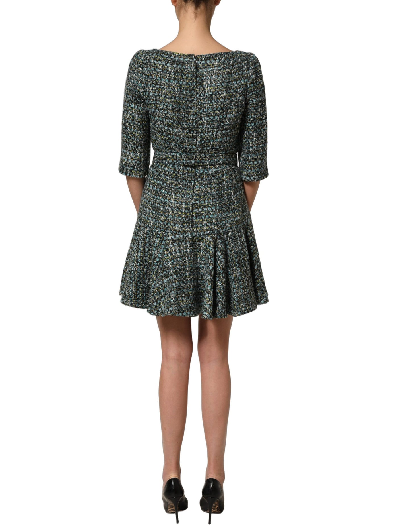 Dolce & Gabbana Multicolor Tweed Belted Babydoll Mini Dress Dolce & Gabbana