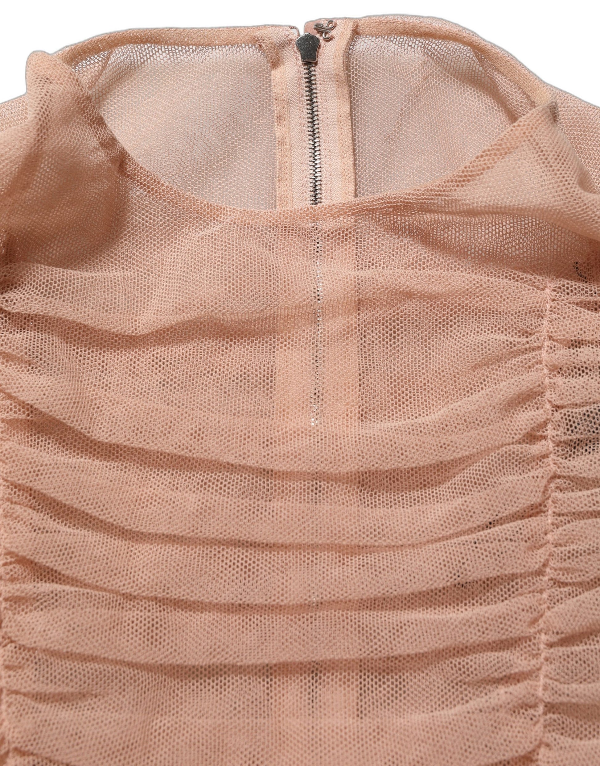 Dolce & Gabbana Beige Cotton Mesh Ruched Sheath Midi Dress Dolce & Gabbana