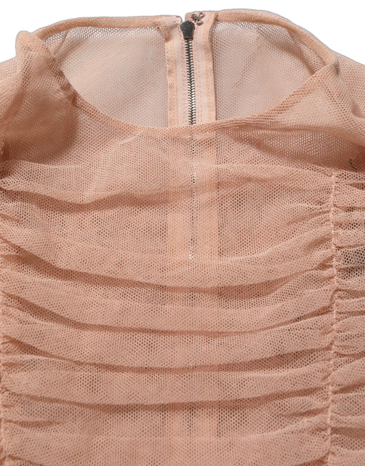 Dolce & Gabbana Beige Cotton Mesh Ruched Sheath Midi Dress Dolce & Gabbana