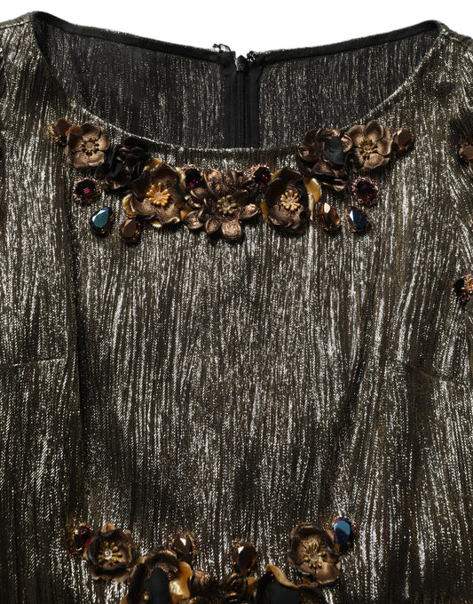 Dolce & Gabbana Metallic Gold Embellished Tiered Midi Dress Dolce & Gabbana